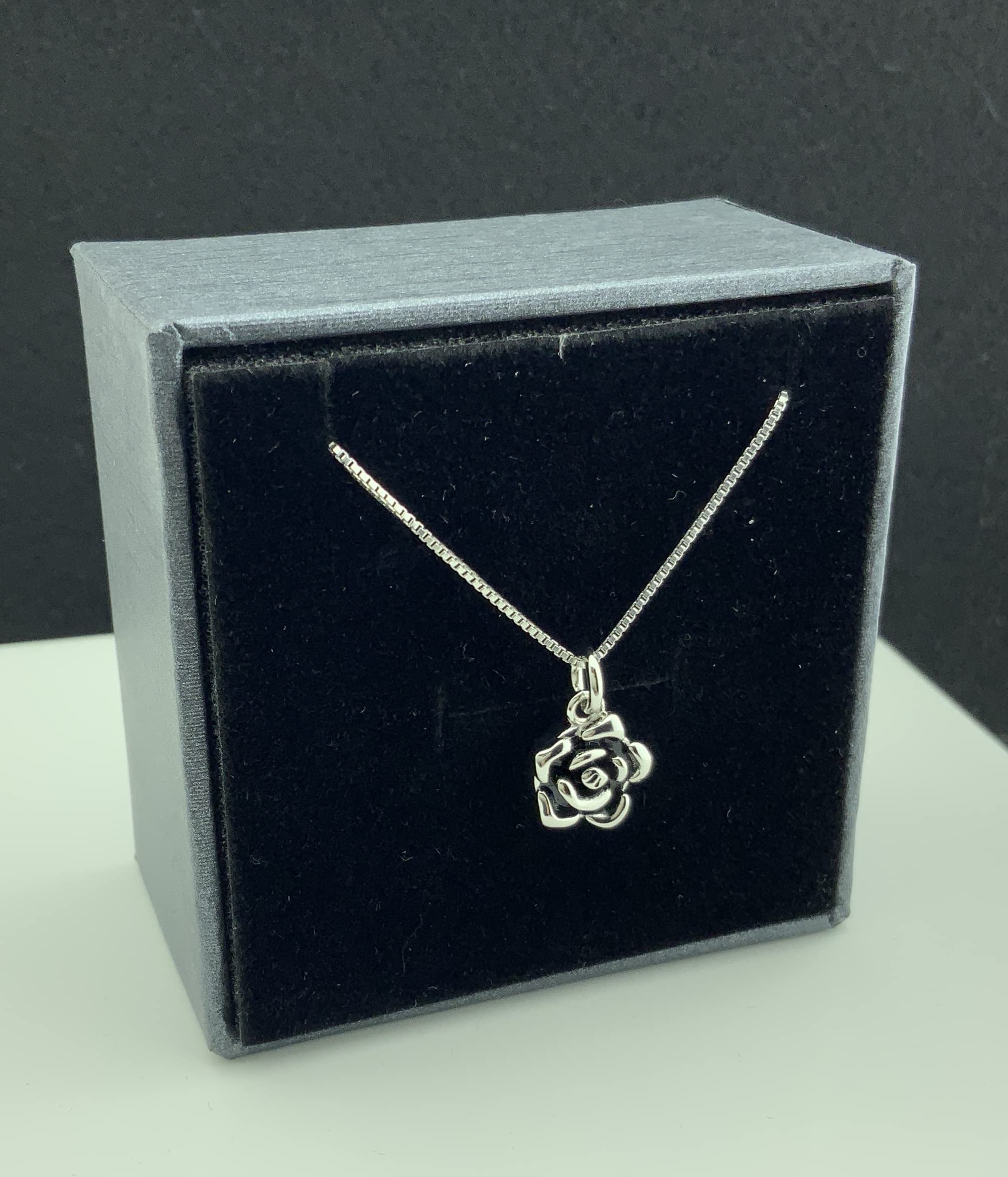 Elegant Sterling Silver Double Sided Rose Flower Pendant Necklace - 18 Inch Chain Included - Perfect for Valentine's Day Gifts, Anniversary Presents & Romantic Date Nights