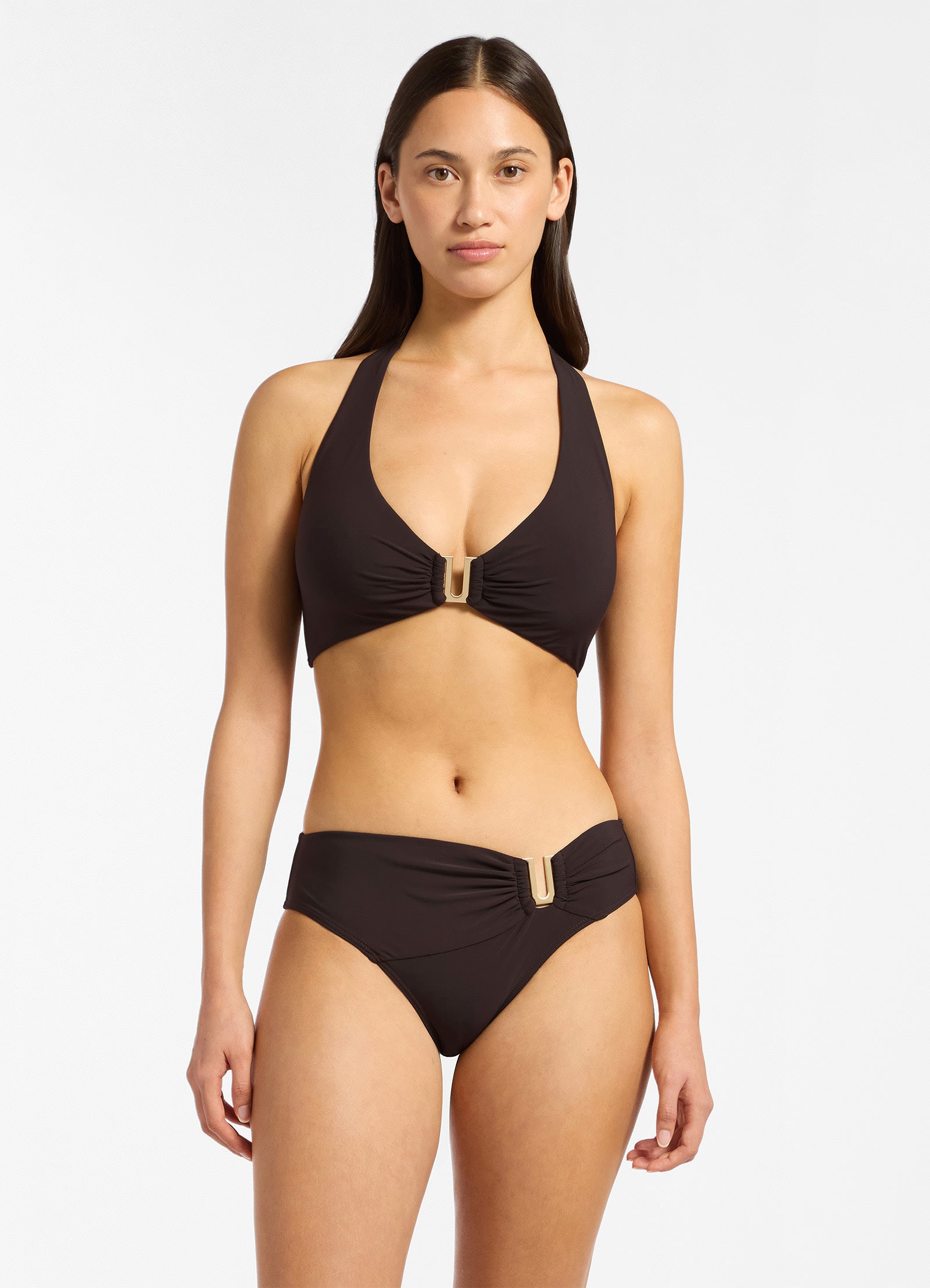 Jetset D Dd Halter Top - Chocolate Brown Women's Fashion Crop Top for Summer Beach Party & Vacation Outfits