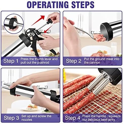 Professional Stainless Steel Beef Jerky Gun Kit - Large Capacity Jerky Maker & Cannon for Homemade Meat Snacks | Perfect for Camping, Hiking, and Outdoor Adventures