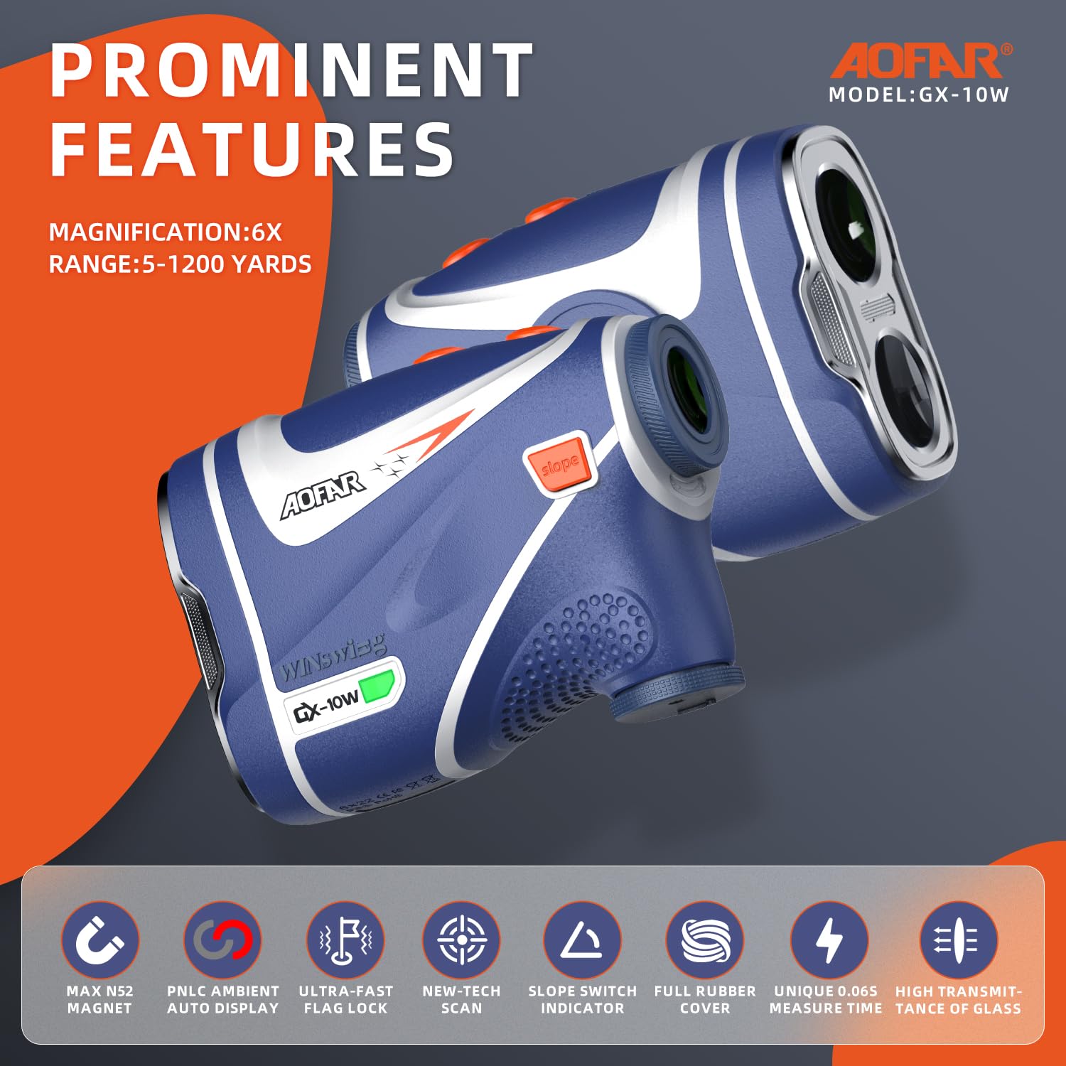 AOFAR GX-10W Golf Rangefinder with Auto RED Display, N52 Magnet Mount, Slope Switch & IPX4 Waterproof - Perfect for Golf Tournaments, Hunting & Outdoor Sports