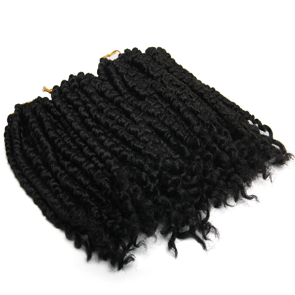 12 Inch Black Crochet Hair for Women - 8 Packs Spring Twist Crochet Braiding Hair with Curly Ends (1B#) - Perfect for Protective Styles, Box Braids & Natural Hair Looks