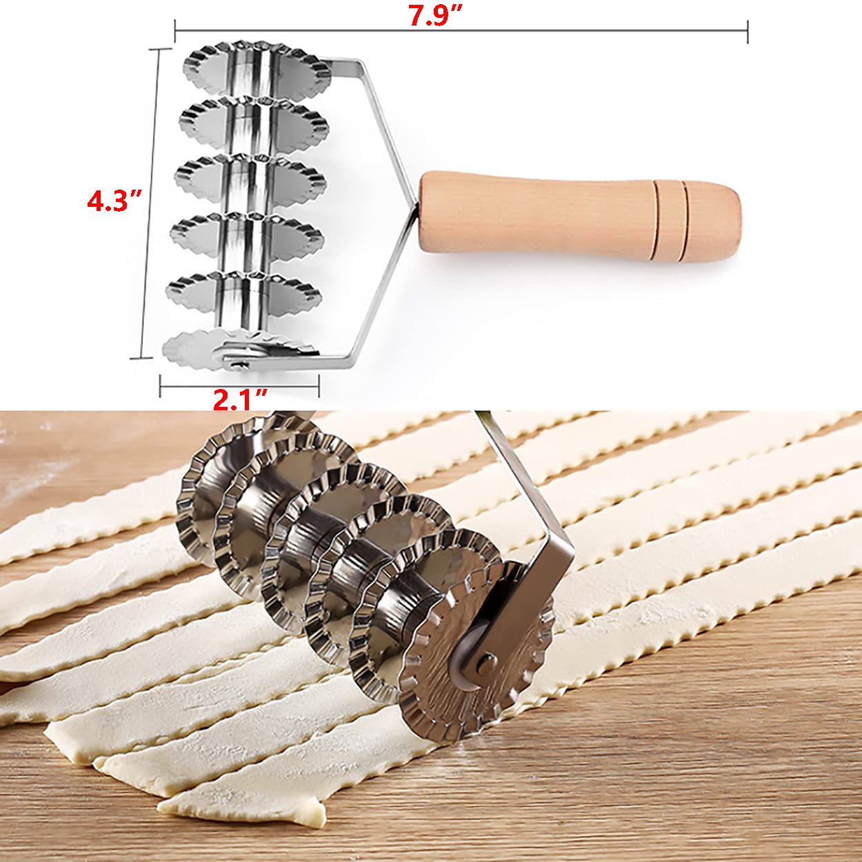 Stainless Steel Pastry Wheel with Wood Handle - 6-Wheel Dough Cutter for Pies, Cookies, Pizza & Bread | Perfect for Baking, Lattice Crusts & Homemade Desserts | Kitchen Baking Tool
