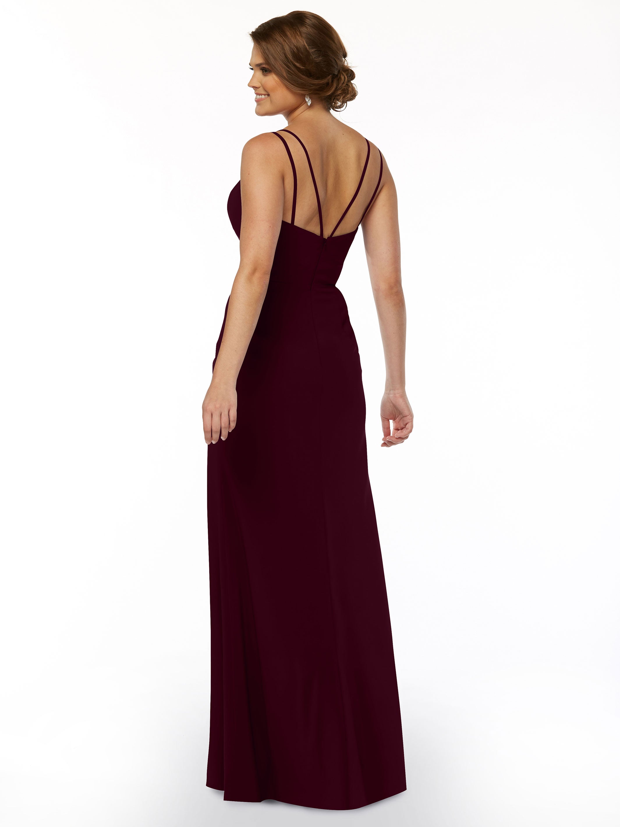 Elegant 83030 Sheath Stretch Chiffon Bridesmaid Dress with Bateau Neckline & Thigh Slit - Perfect for Weddings, Formal Events & Special Occasions