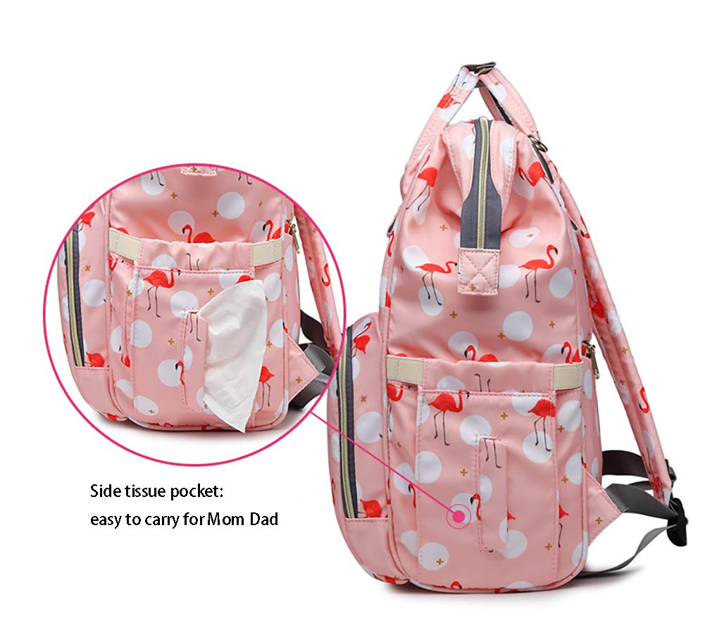 Waterproof Flamingo Diaper Bag for Moms & Dads - Spacious Travel Backpack with Organizer Pockets, Pink Tote Shoulder Bag for Baby Essentials | Perfect for Daycare, Travel & Family Outings