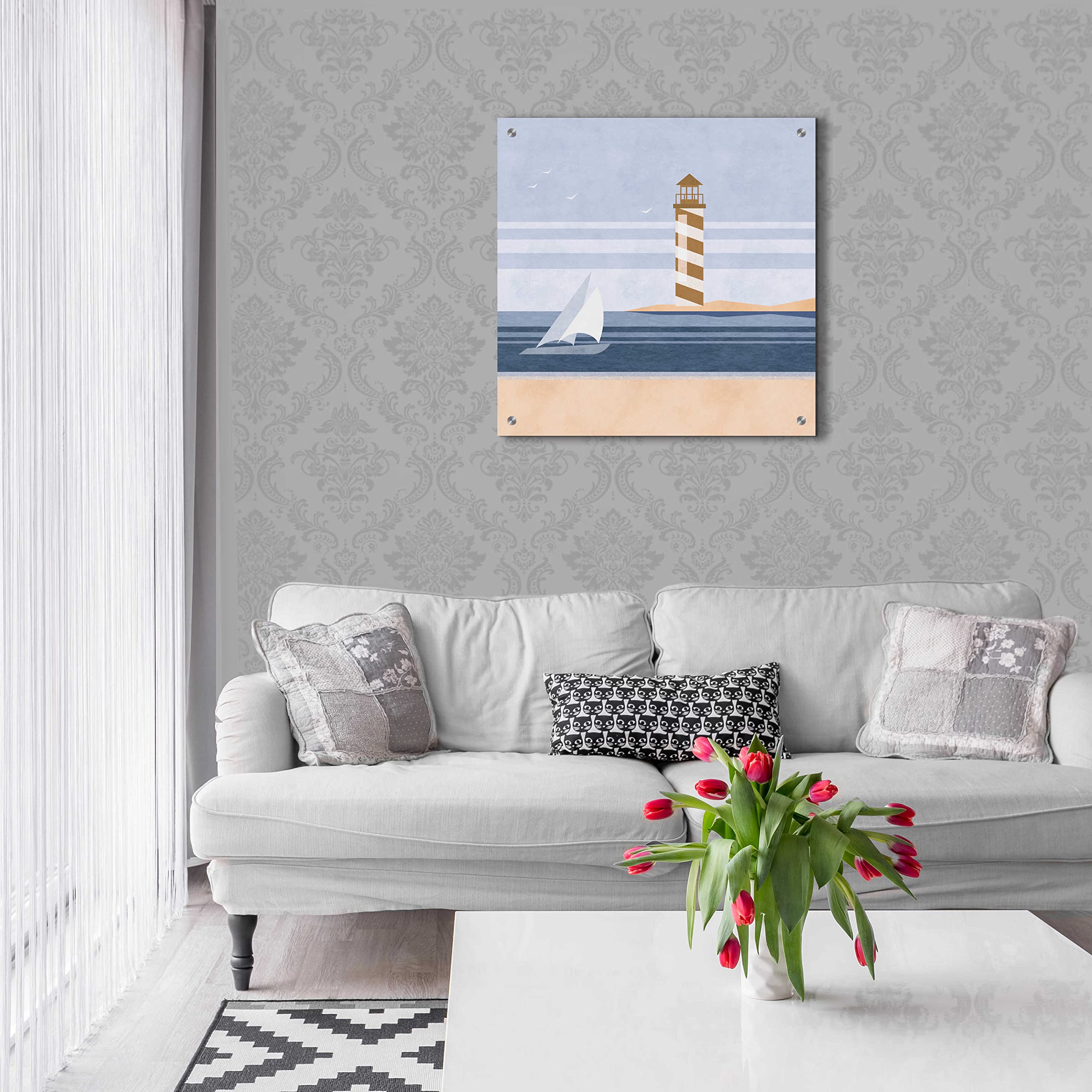 Premium 'Cape Cod Lighthouse' Acrylic Glass Wall Art by Andrea Haase – 24x24 Inches – Coastal Home Decor for Living Room, Bedroom, or Office