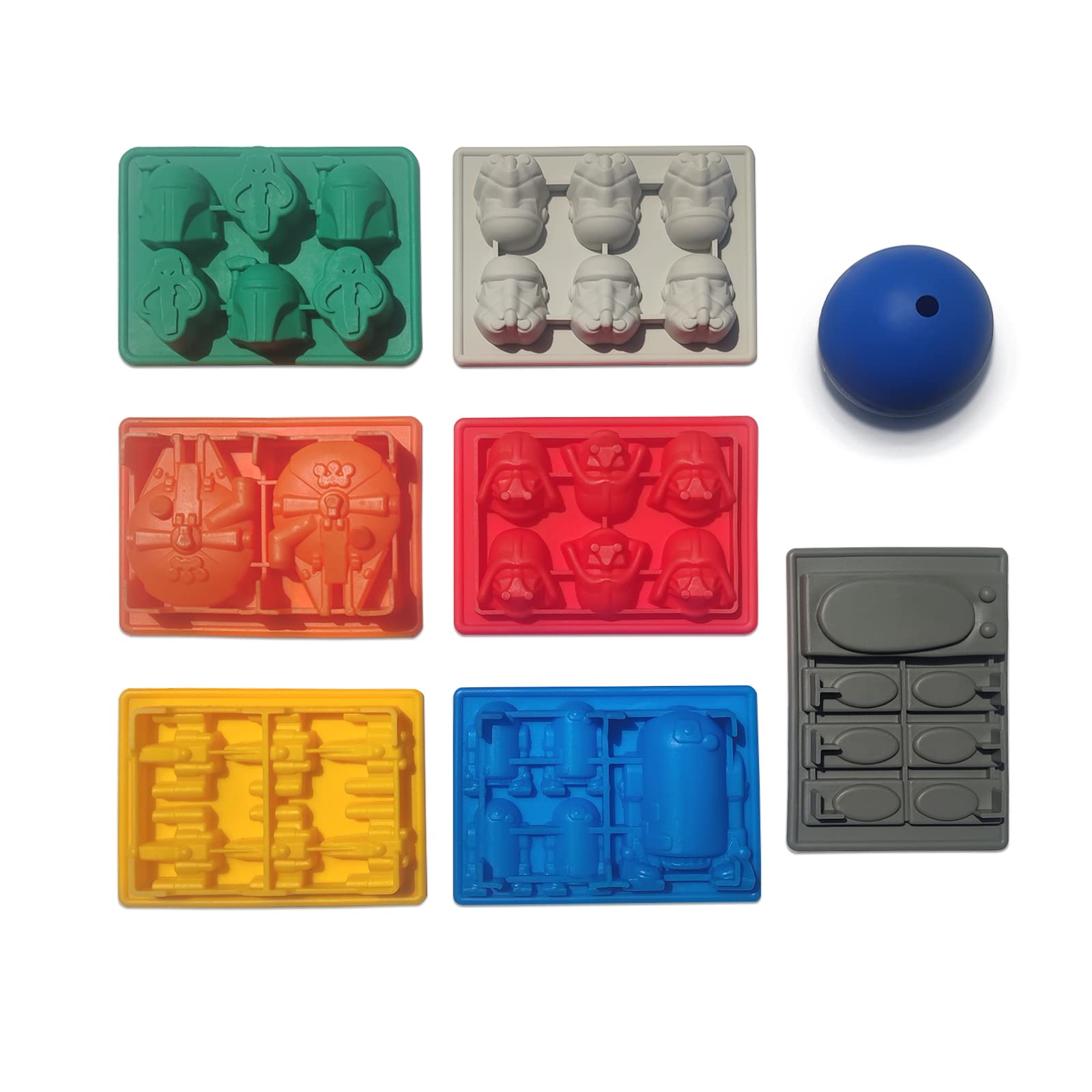 Star Wars Ice Cube Tray Set - Silicone Non-Stick Chocolate & Candy Molds (Stormtrooper, Darth Vader, X-Wing, Millennium Falcon, R2-D2, Han Solo, Boba Fett, Death Star) - Perfect for Cocktails, Kids Parties & Baking Decorations