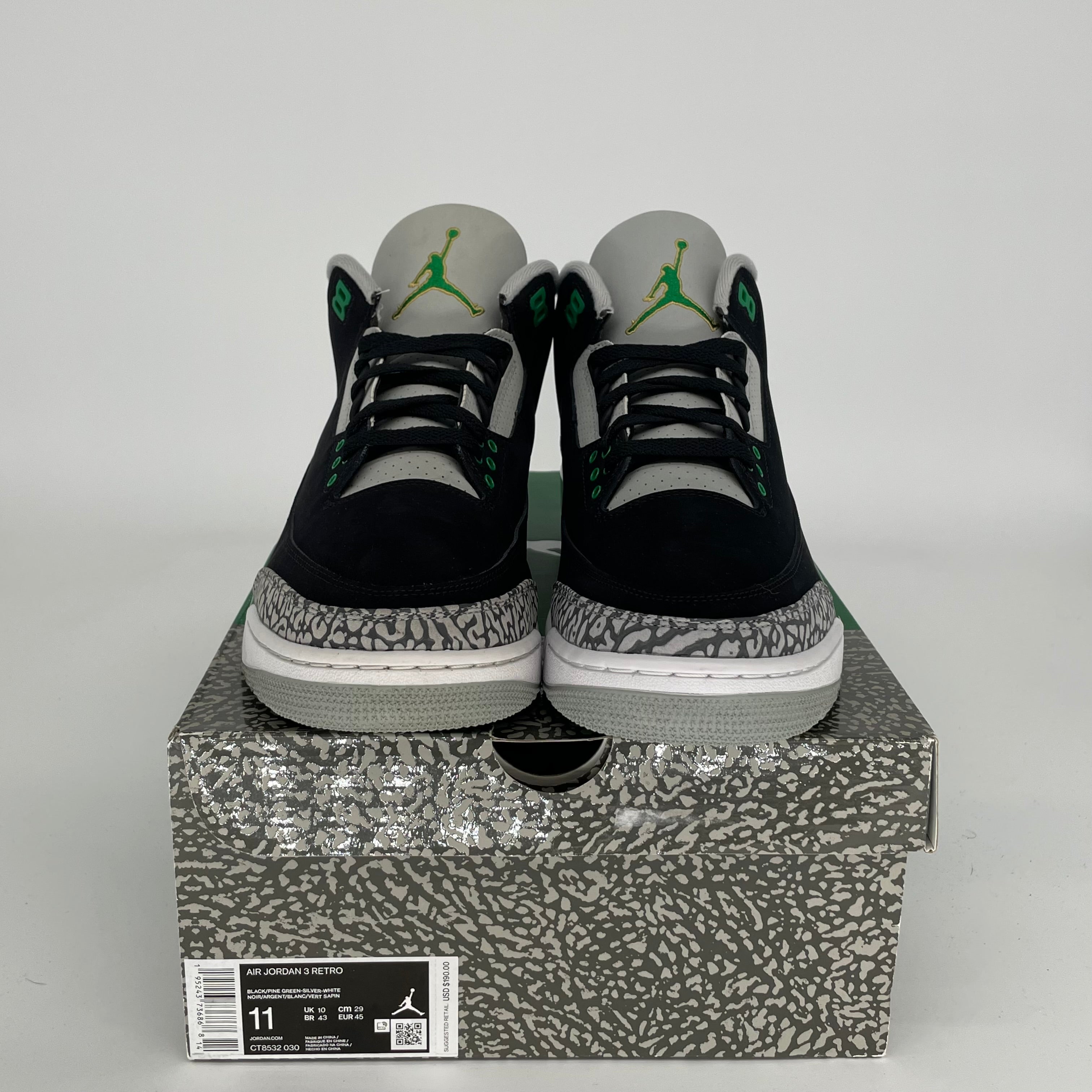 Air Jordan 3 Retro Pine Green Men's Basketball Shoes Size 11 (CT8532-030) - Perfect for Streetwear & Sneaker Collectors