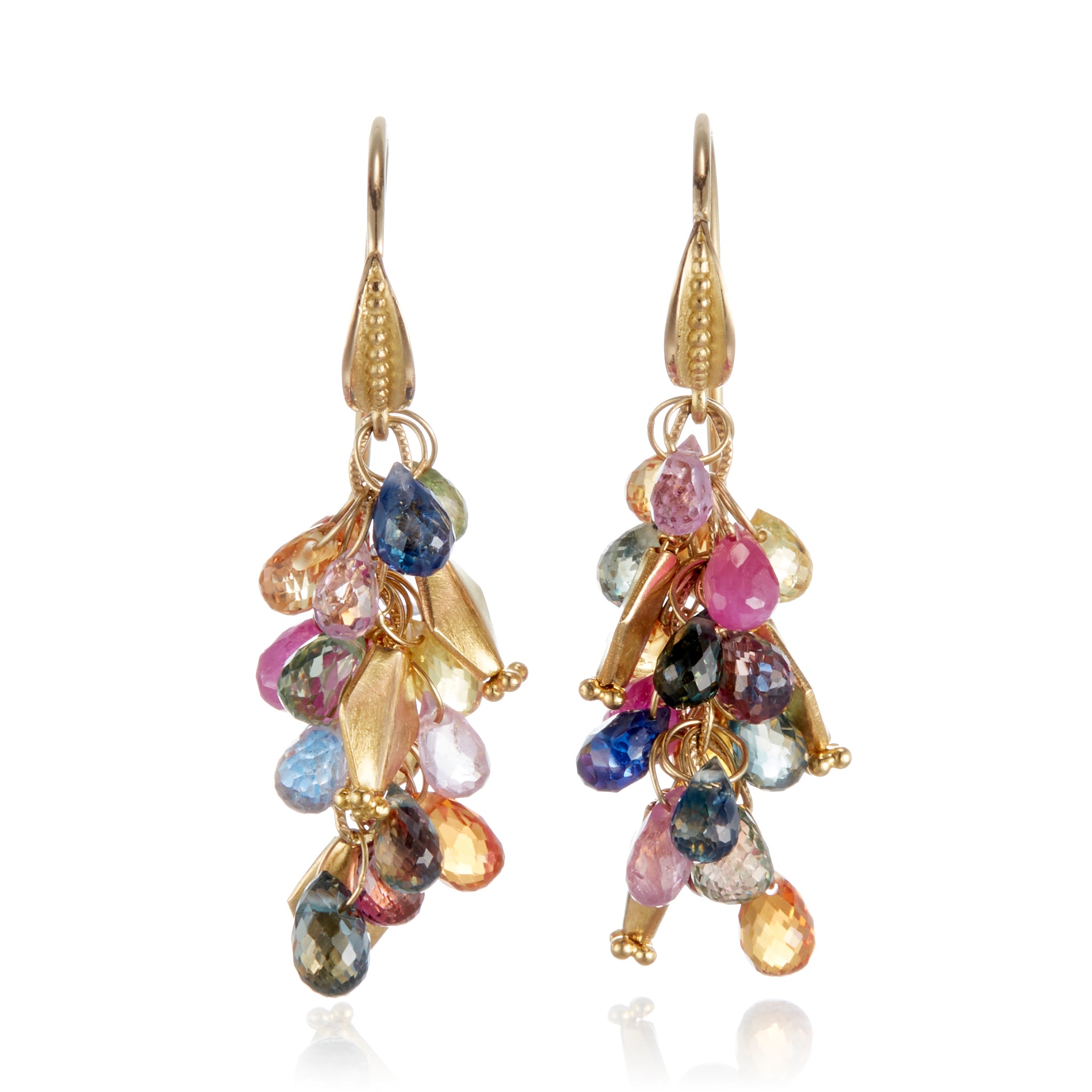 Stunning Multi-Color Sapphire Briolette Drop Earrings - Elegant Dangling Gemstone Jewelry for Women | Perfect for Weddings, Parties & Special Occasions