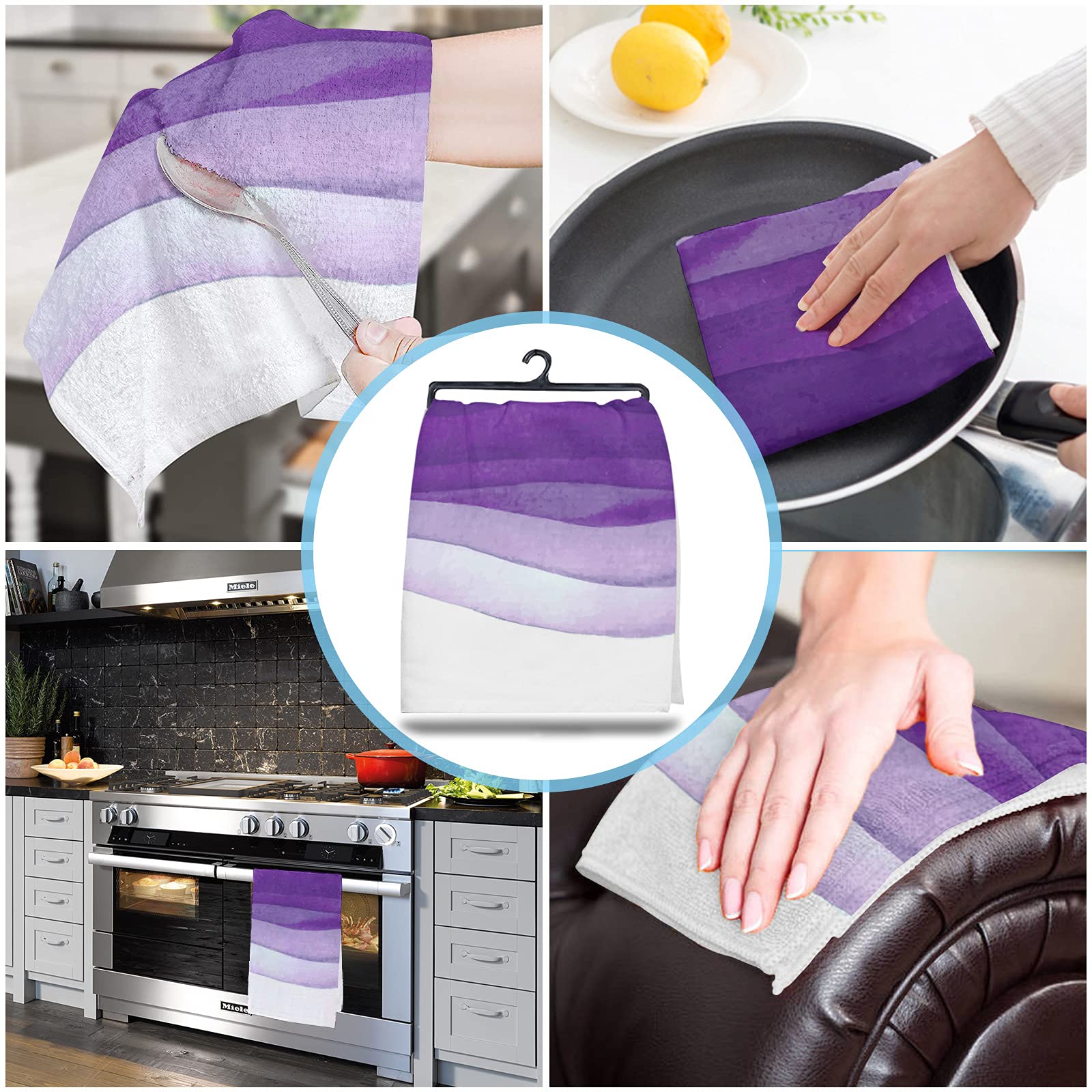 Premium Ombre Purple Kitchen Towels Set - 4 Pack Soft Absorbent Cotton Dishcloths (18x28 Inches) for Dishes, Bar & Tea Towels - Perfect for Kitchen, Dining & Hosting Gifts