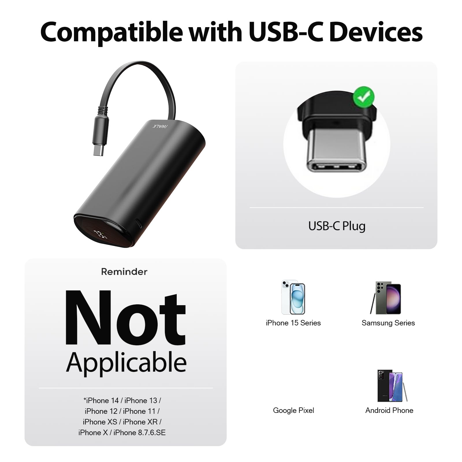 iWALK 9600mAh Portable Charger with 18W PD Fast Charging | Built-in USB-C Cable & LED Display | Power Bank for iPhone 15, Samsung S23/S22, Google Pixel 7 | Perfect for Travel, Camping & Emergency Charging