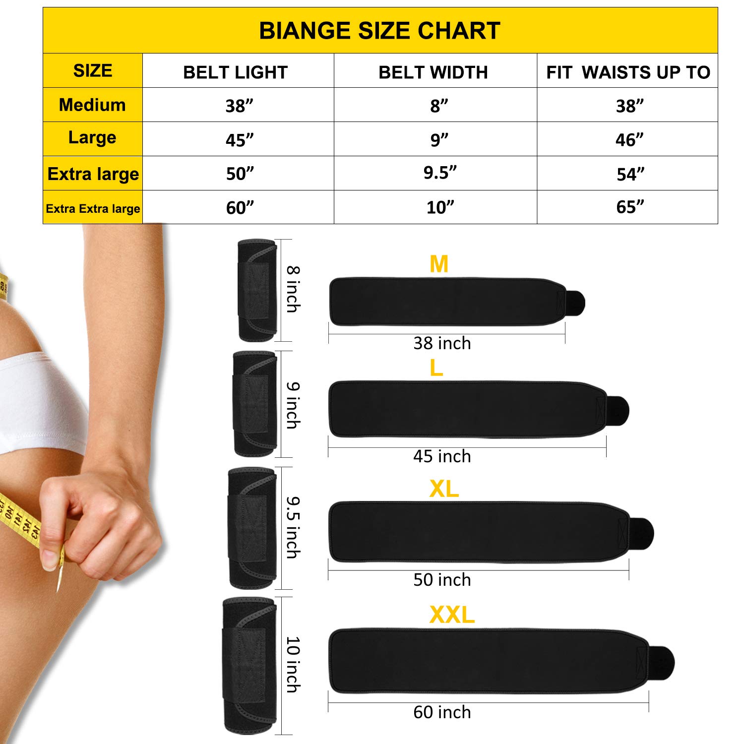 Biange Waist Trainer for Women & Men - Sweat Belt Waist Trimmer, Belly Band Stomach Wrap for Weight Loss & Body Shaping - Perfect for Workouts, Gym & Postpartum Recovery