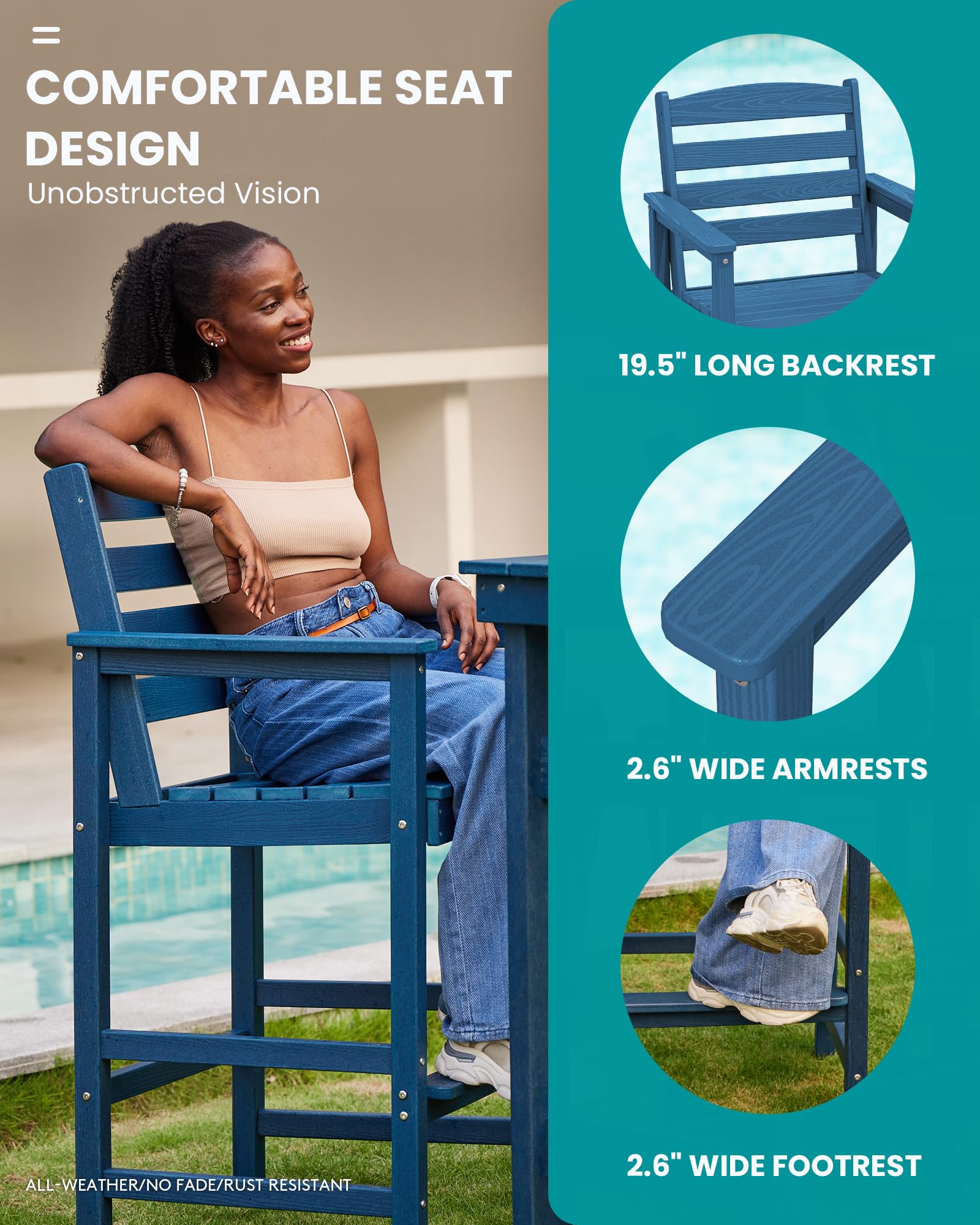 SERWALL 2-Piece Outdoor Bar Table and Chairs Set - All-Weather HDPE Patio Furniture for Backyard, Poolside, Garden - Blue Adirondack Bar Height Set | Perfect for Outdoor Entertaining, Lounging by the Pool, and Relaxing in Your Garden
