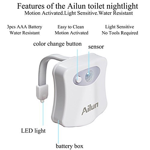 Ailun Motion Sensor Toilet Night Light 2-Pack - 8 Color Changing LED Bathroom Nightlight for Toilet Bowl, Water Faucet (Battery Not Included) | Perfect for Safe Nighttime Bathroom Visits, Kids & Elderly Use