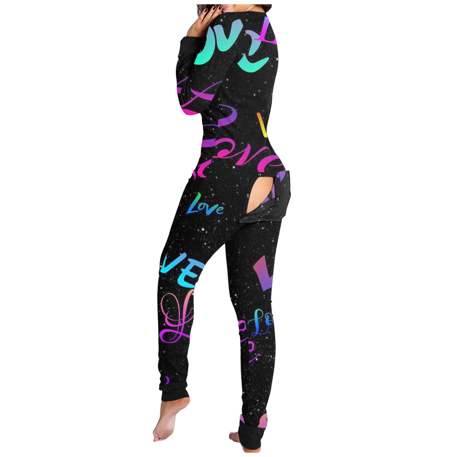 DPPA Women's Long Sleeve Romper Jumpsuit - Flap Button Nightwear Bodysuit & Playwear for Sleep, Lounge & Casual Outfits