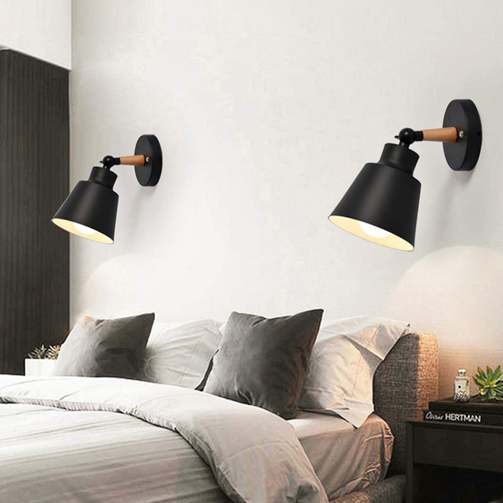 HOREVO Nordic Wall Sconce Light Fixture - Macaron Edison Copper Lamp Holder - E27 Aisle Corridor Lighting - Black Bedside Reading Lamp for Living Room, Bedroom & Hallway