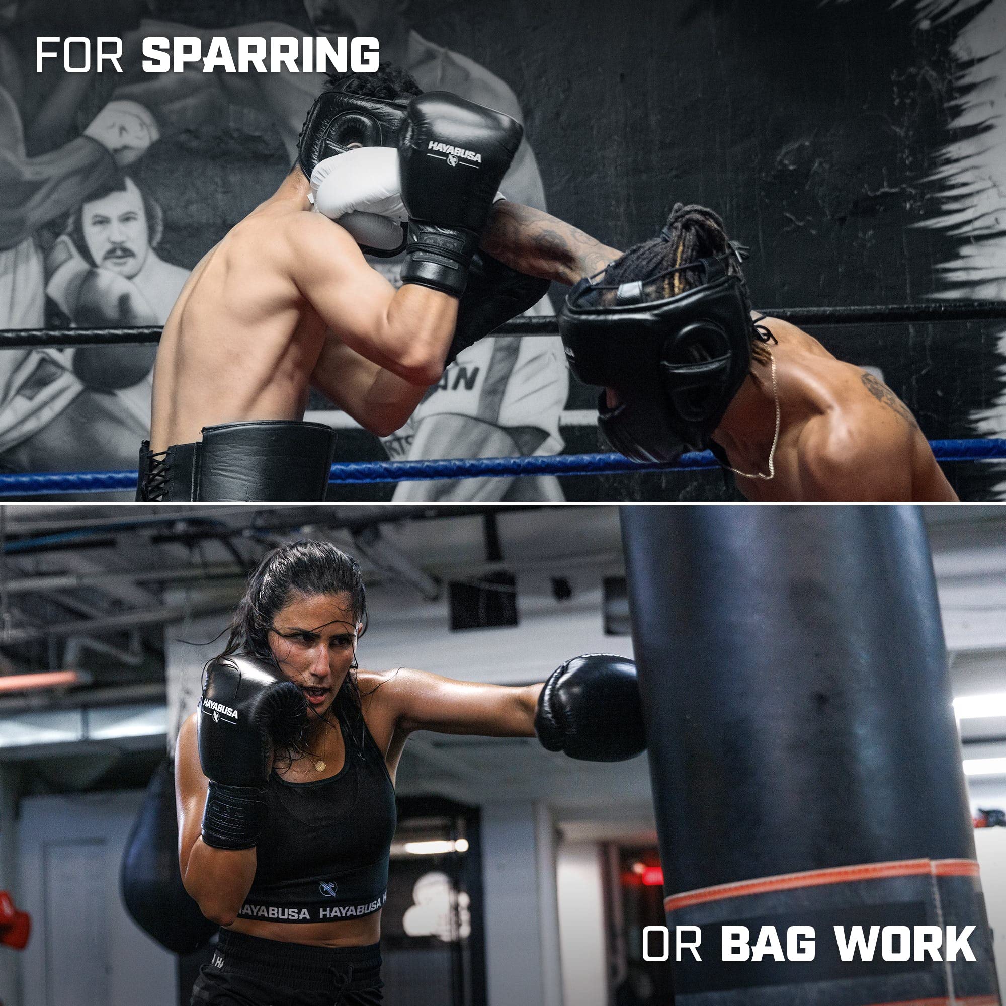 Hayabusa Pro Leather Hook & Loop Boxing Gloves for Men & Women - Premium Training Gloves for MMA, Kickboxing, Sparring & Fitness Workouts