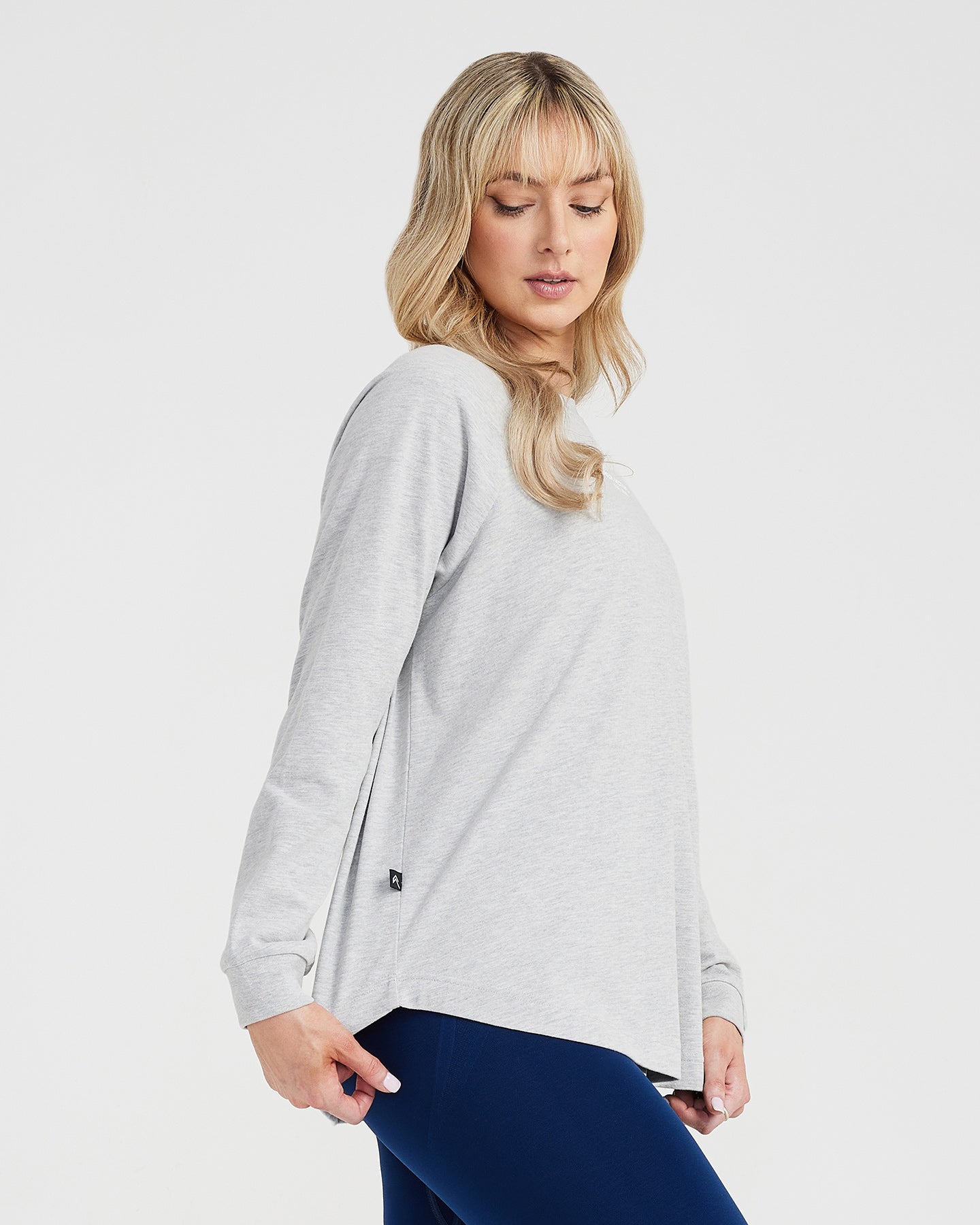 Stylish Silver Marl Graphic Oversized Long Sleeve T-Shirt for Women - Perfect for Casual Wear, Street Style & Layering Outfits