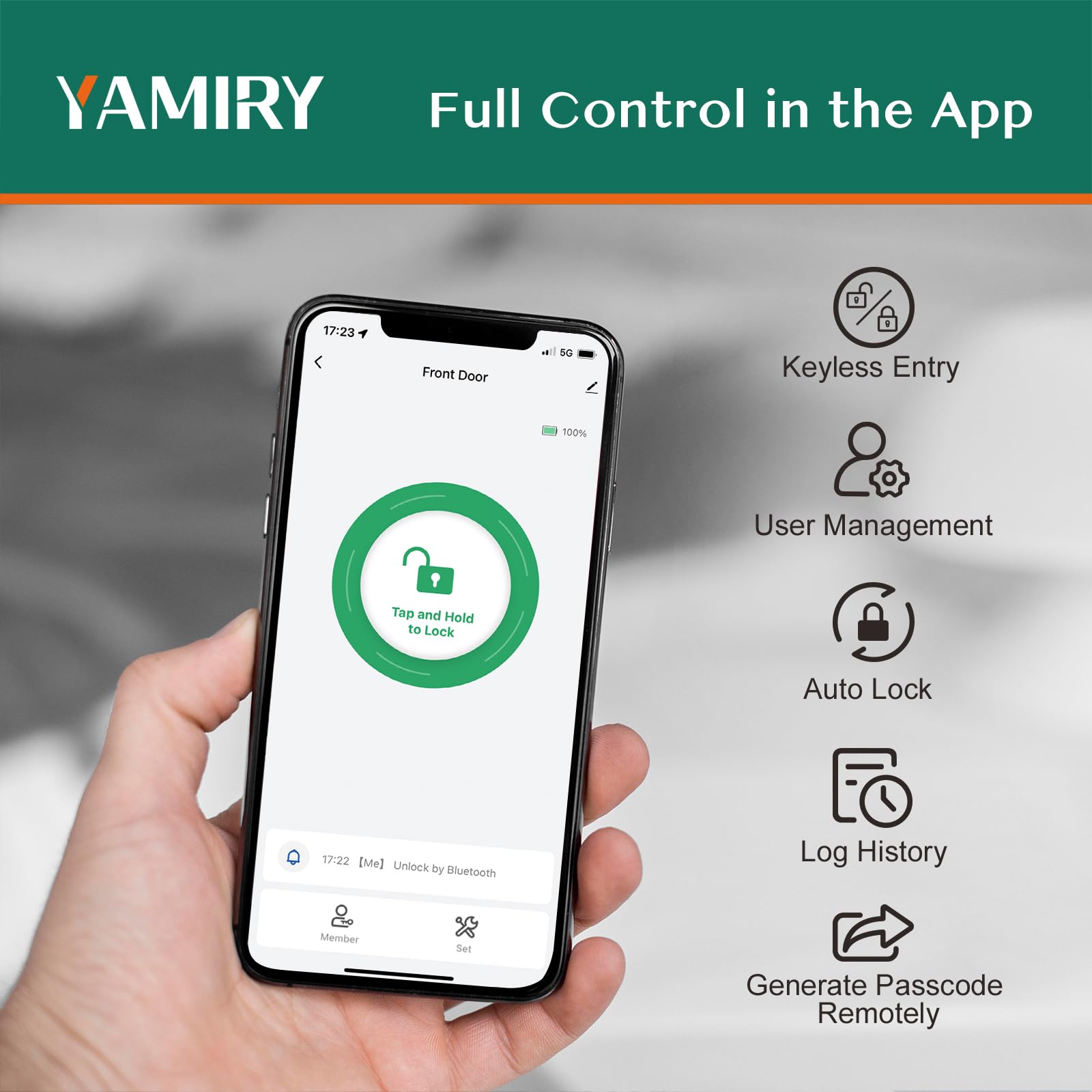 Yamiry Smart Door Handle Lock with Keypad & Fingerprint - Keyless Entry Digital Deadbolt for Front Door - APP Control & Remote Passcode Generation - Easy DIY Installation - Ideal for Homes, Apartments & Vacation Rentals