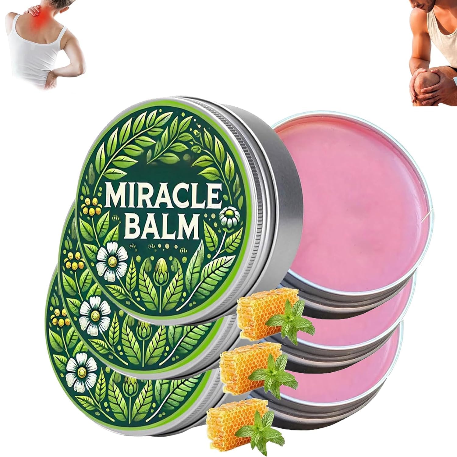 Miracle Balm & Cream for Back & Hands - Natural Ingredients, Soothing Relief (3 Pack) - Perfect for Muscle Pain, Dry Skin & Daily Comfort