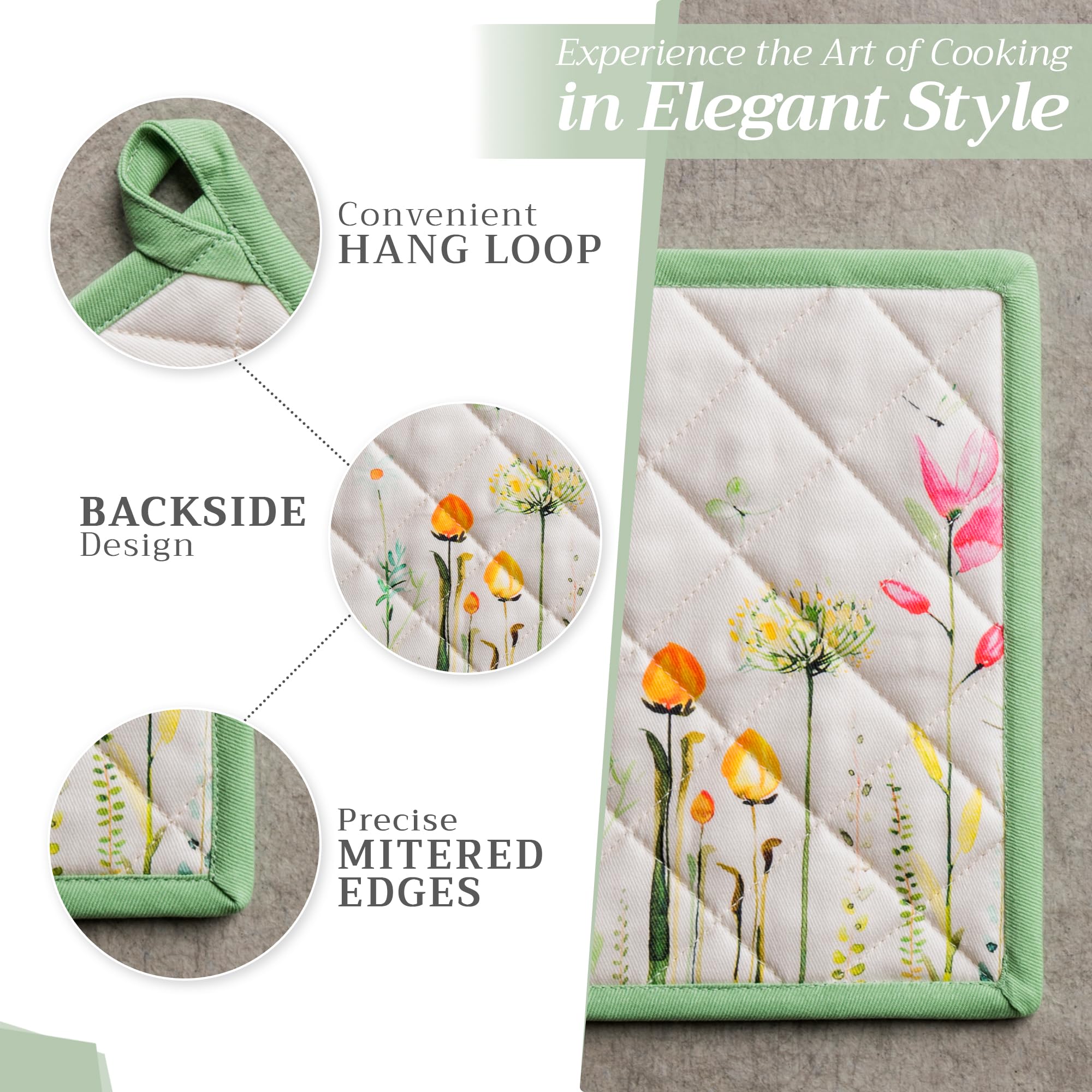 Premium 100% Cotton Pot Holders Set of 2 - 8