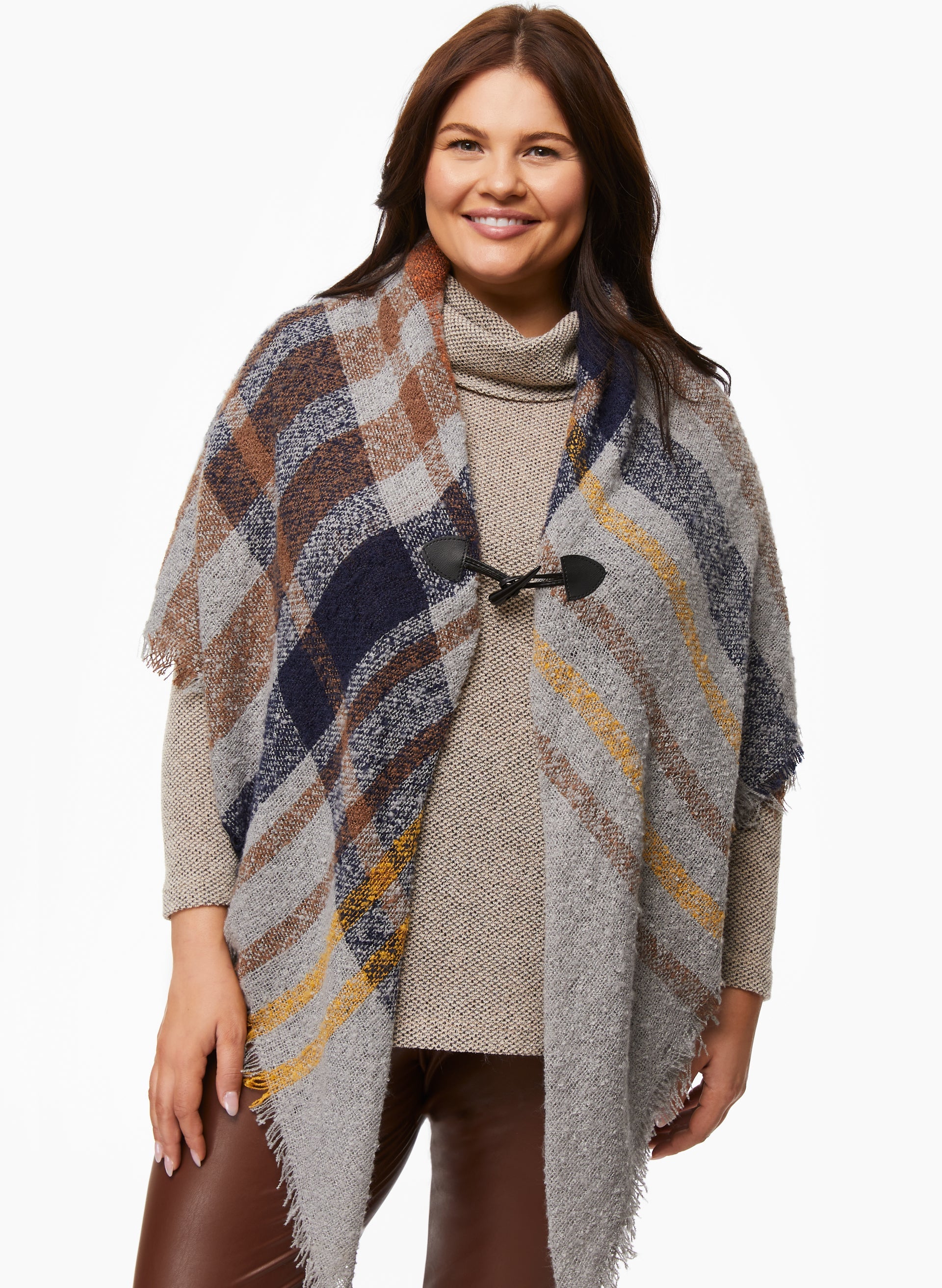 Stylish Checkered Print Poncho for Women - Trendy Fashion Outerwear for Fall & Winter - Perfect for Casual Outings, Travel, and Layering