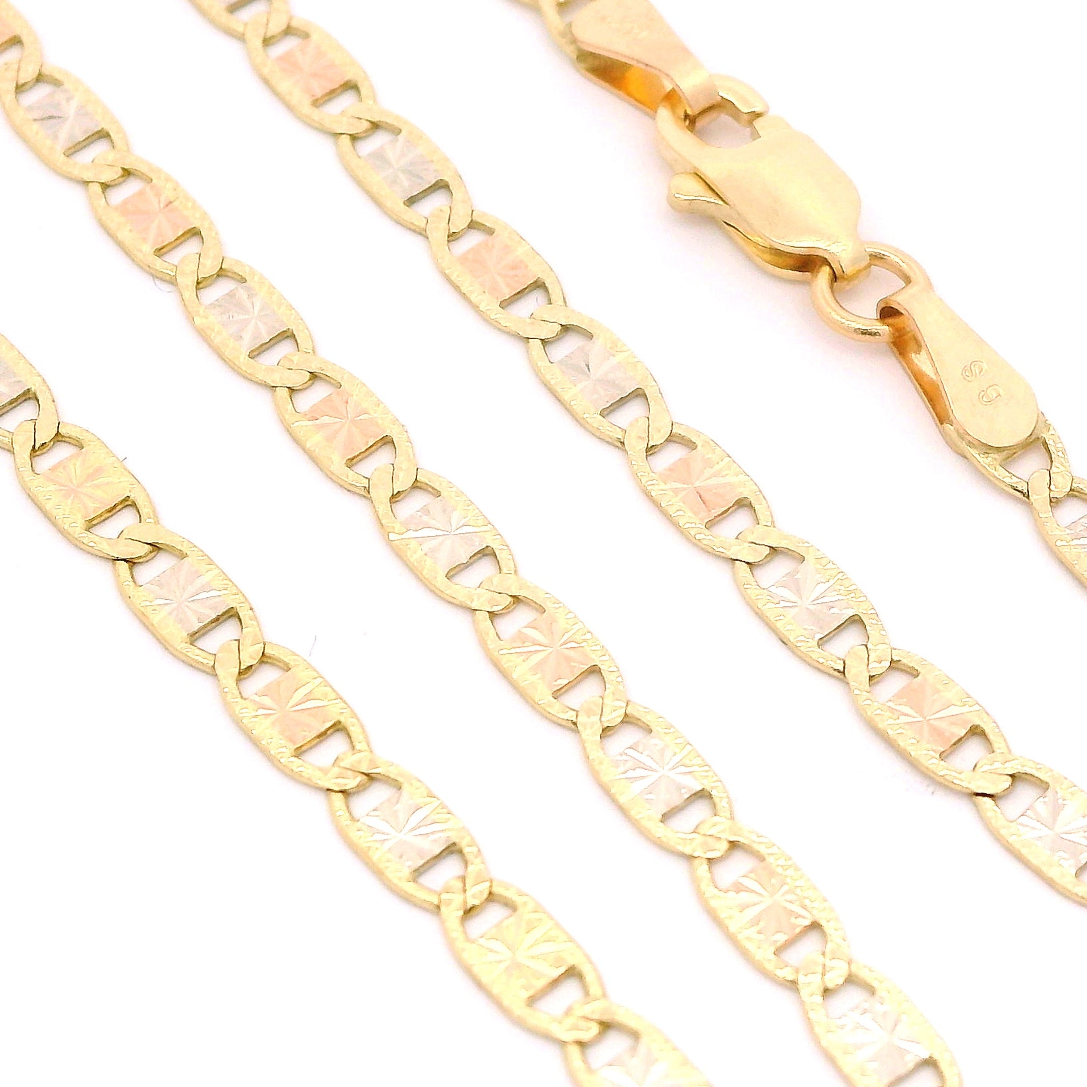 14K Gold Valentino Three-Tone Chain Necklace - 18 Inches (45cm) - Elegant Layered Jewelry for Women, Perfect for Parties, Weddings & Everyday Wear