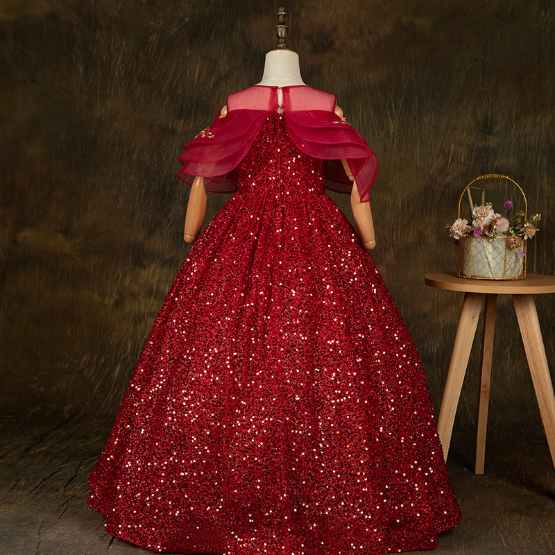 Sparkly Red Sequin Puffy Princess Dress for Girls - Elegant Party Gown for Birthday, Pageant & Special Occasions