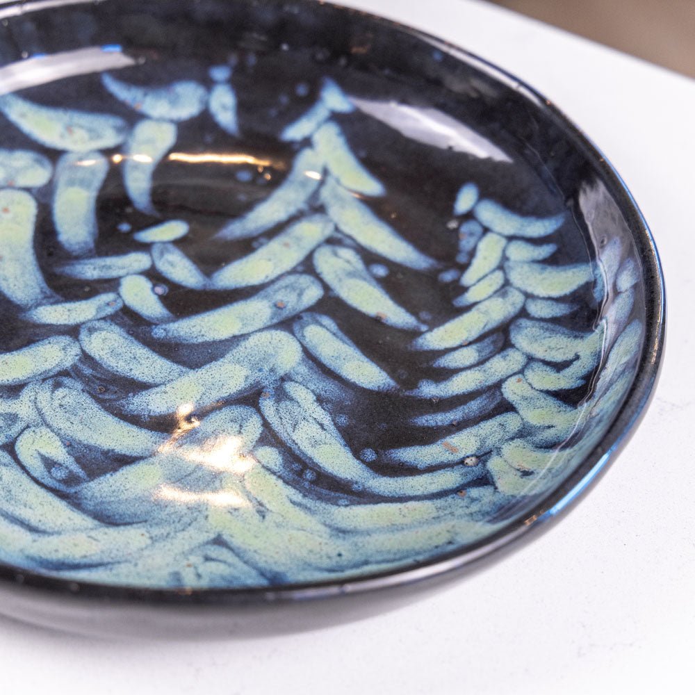 Large Stoneware Decorative Serving Bowl - Green and Black Evergreen Design for Dining Table Centerpiece, Fruit Display, and Home Decor