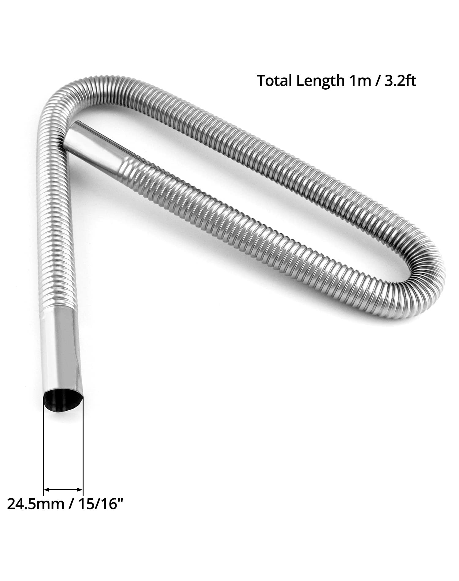 QWORK 1 Inch ID x 100cm Stainless Steel Air Heater Exhaust Pipe - Diesel & Gas Vent Hose for Parking Heaters, RVs, and Trucks - Durable & Corrosion-Resistant for Outdoor Use