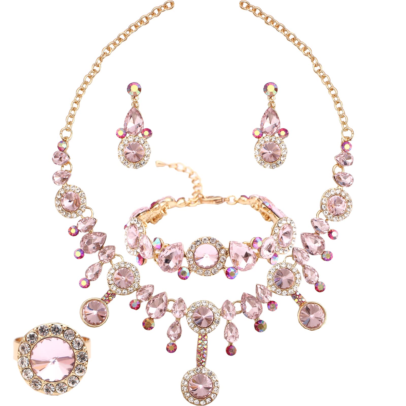 Elegant Rhinestone Crystal Teardrop Statement Necklace & Dangle Earrings Set for Women | Fashion Costume Jewelry Gift | Perfect for Parties, Weddings & Evening Events