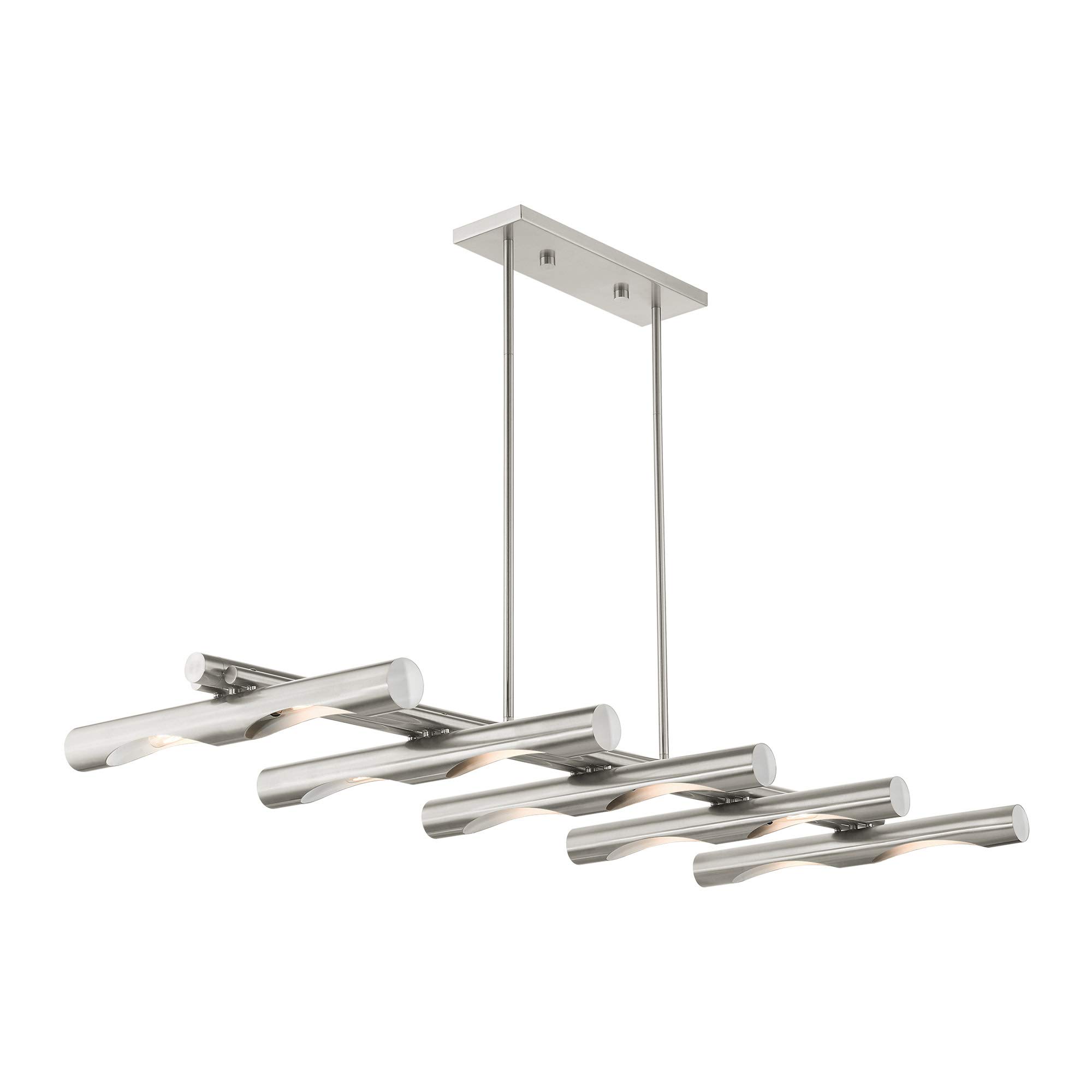 Livex Lighting Acra 10-Light Brushed Nickel Linear Chandelier - Modern Dining Room Pendant Light for Kitchen Island, Entryway & Living Room