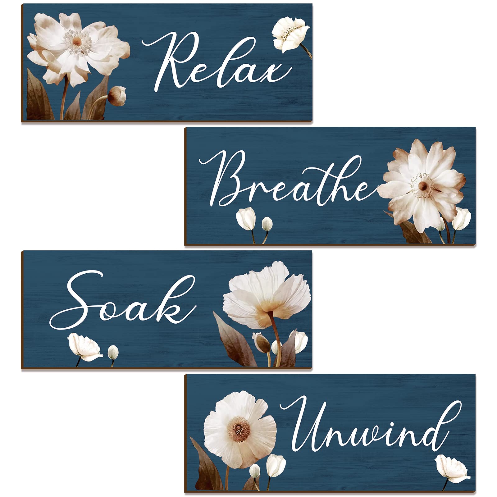 4-Piece Rustic Farmhouse Bathroom Wall Art Set - Wooden Hanging Signs with 