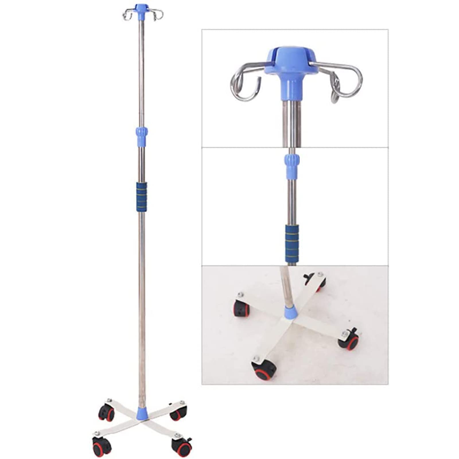 ZJWD Stainless Steel Portable IV Pole Stand with Wheels - Adjustable Height Rolling Medical Infusion Drip Stand for Hospital, Clinic & Home Healthcare Use