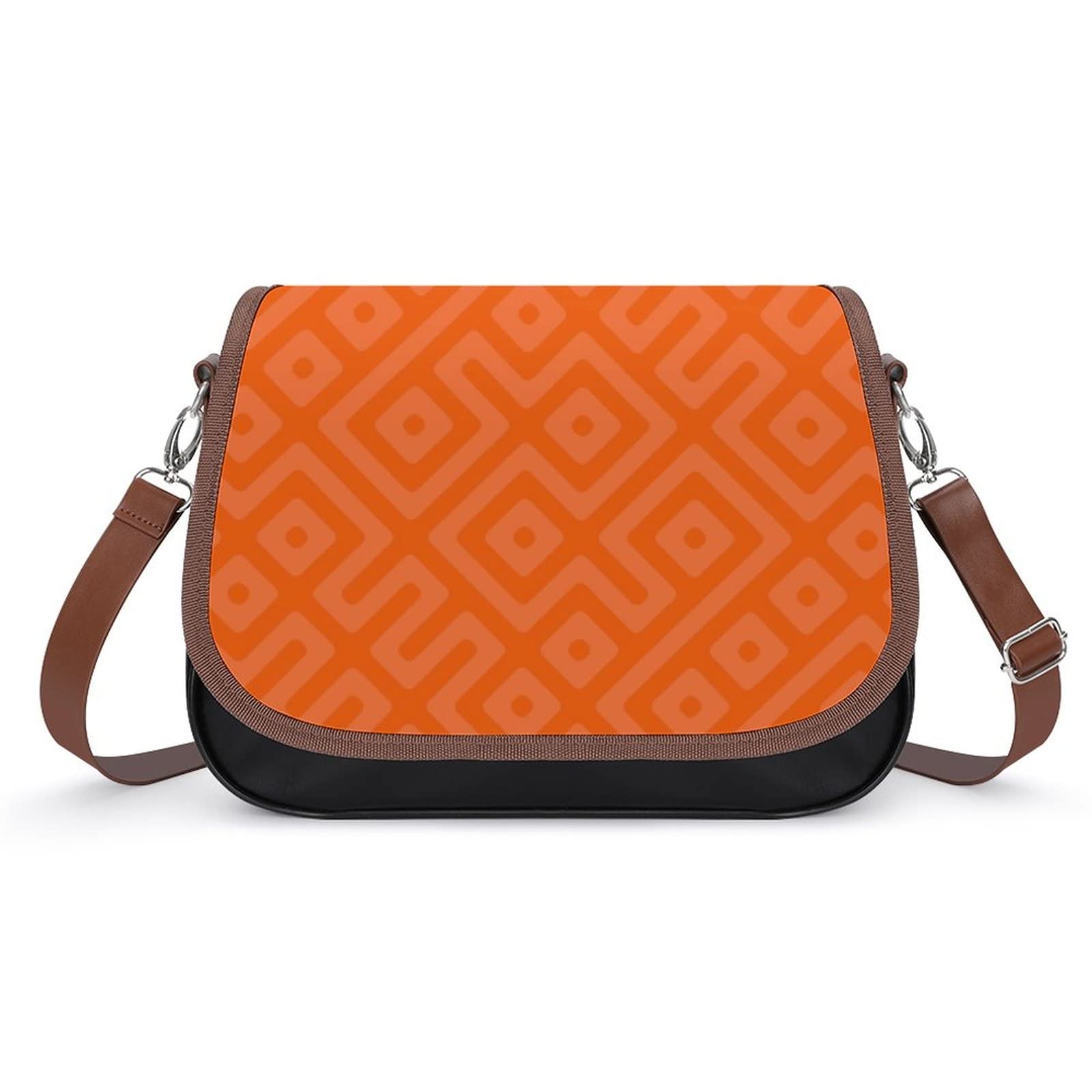 Trendy Printed Crossbody Bags for Women - Geometric Orange Leather Shoulder Bag & Satchel Purse - Perfect for City Travel, Shopping & Casual Outings
