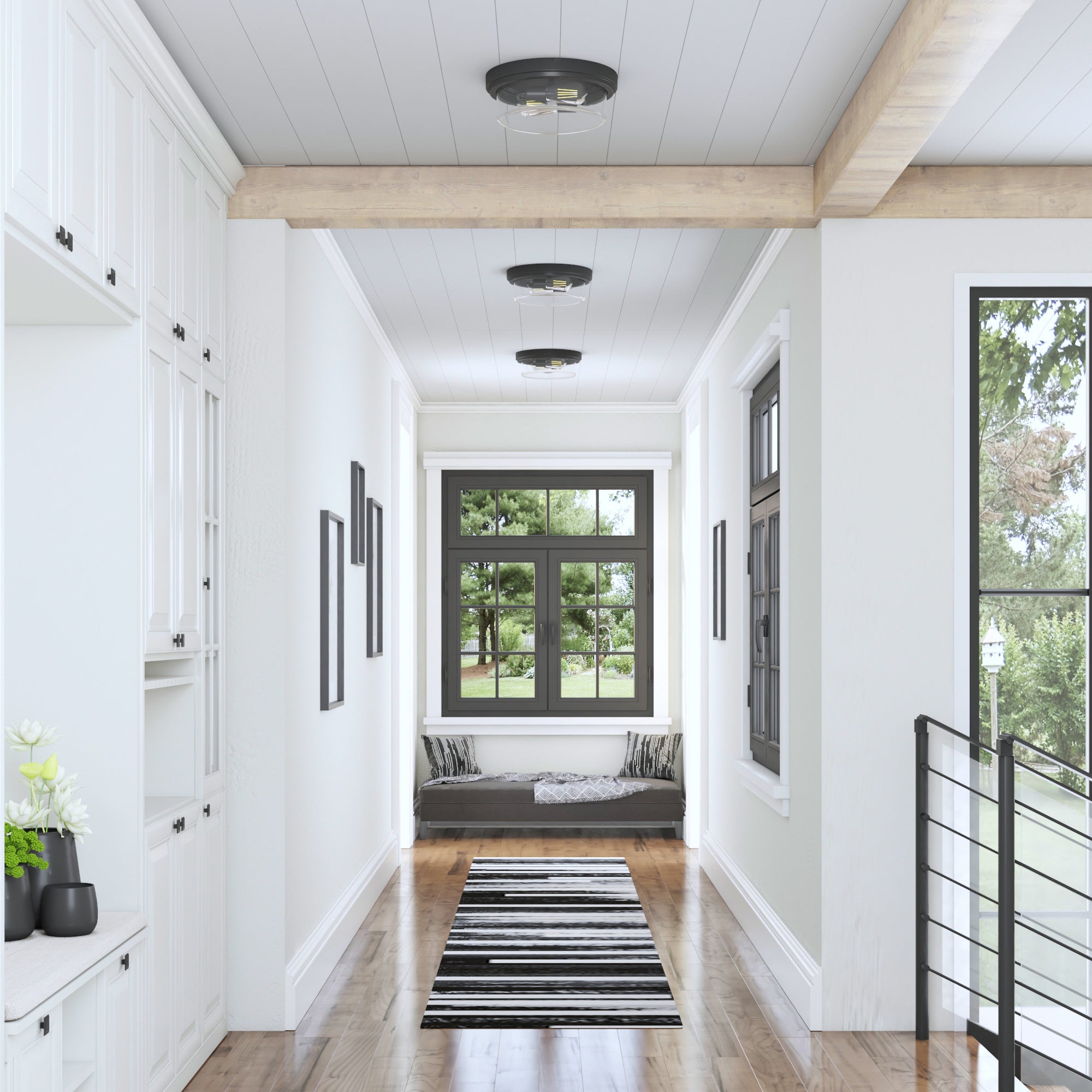 Madalyn Drum Flushmount Light Fixture - Clear Glass Shade with Espresso Finish - Modern Ceiling Light for Bedroom, Living Room & Hallway