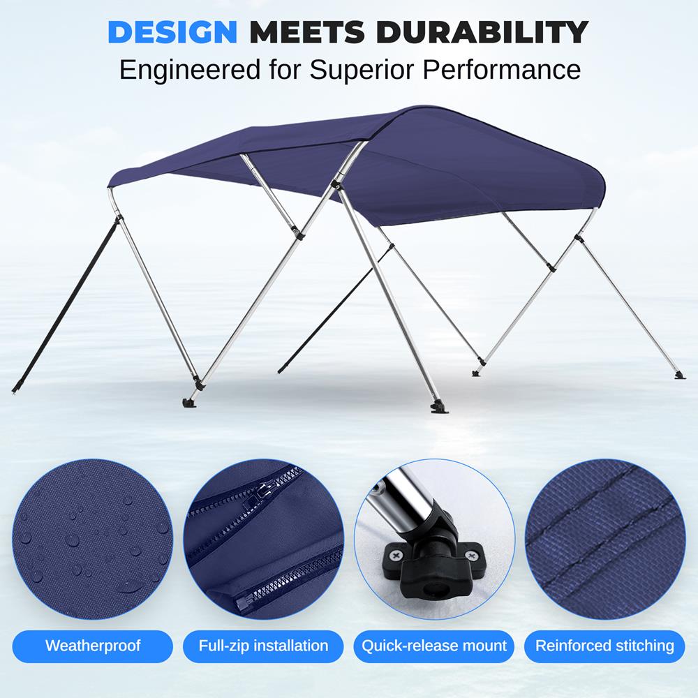 4 Bow Bimini Top for Boats - UV-Resistant Waterproof Boat Canopy - Perfect for Pontoon, Fishing & Deck Boats - Sun Shade for Outdoor Marine Use
