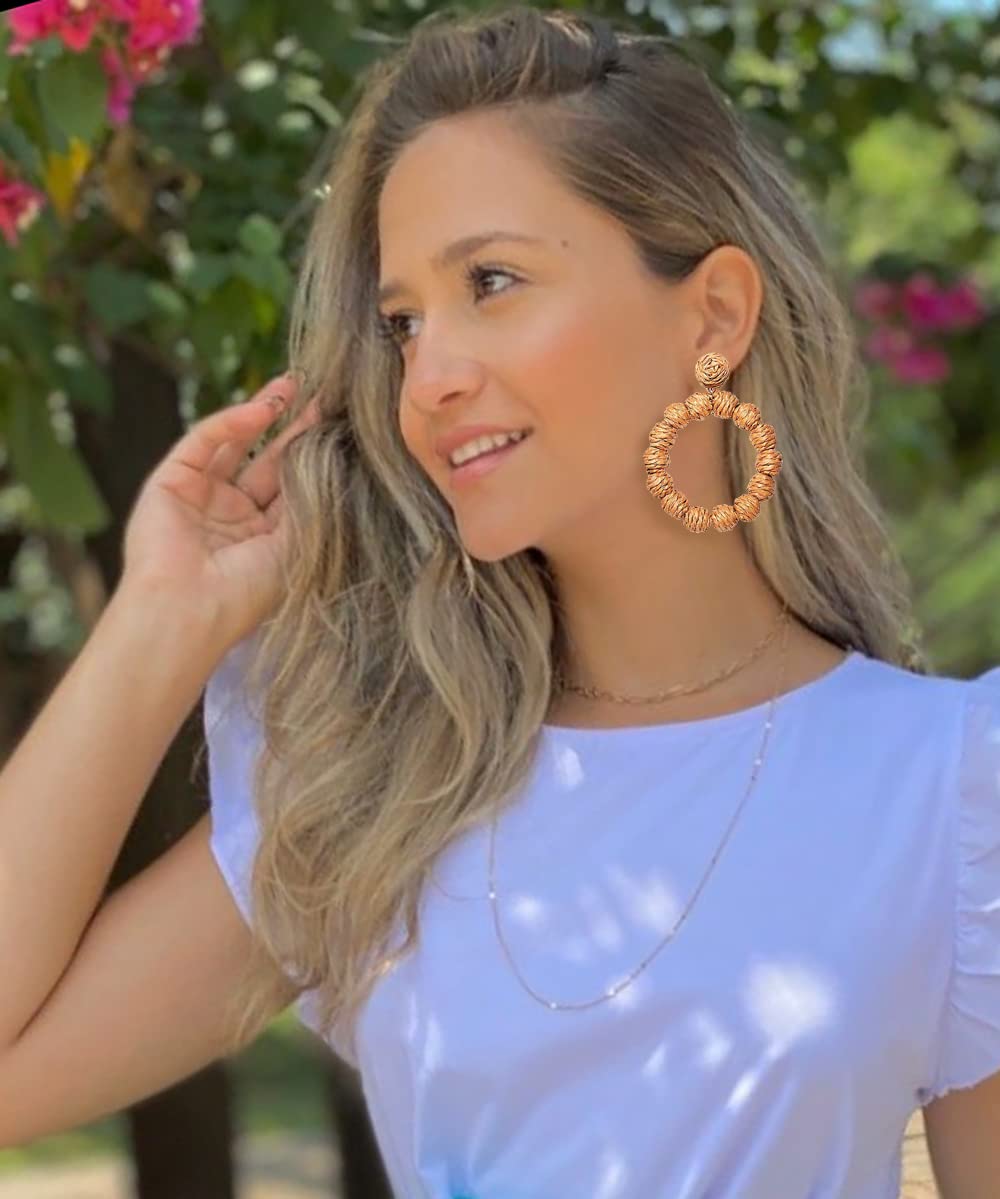 4 Pairs Handmade Boho Raffia Earrings for Women - Rattan Hoop Dangle Earrings, Straw Wicker Woven Summer Jewelry Set - Perfect for Beach Vacations, Music Festivals & Boho Chic Outfits