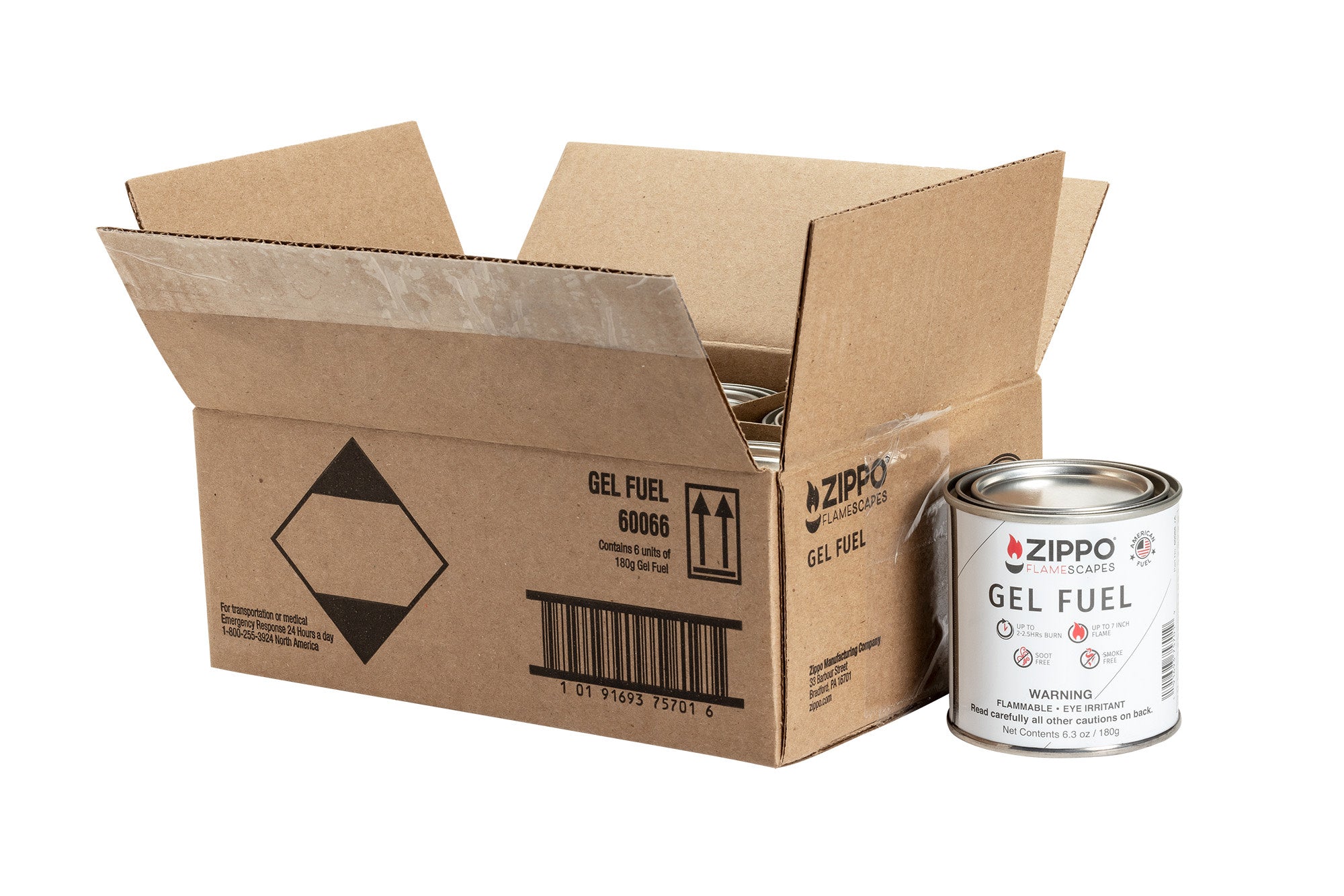 Zippo FlameScapes® Gel Fuel 180g (6 Pack) - Long-Lasting Fire Gel for Indoor/Outdoor Fireplaces, Camping & Emergency Use