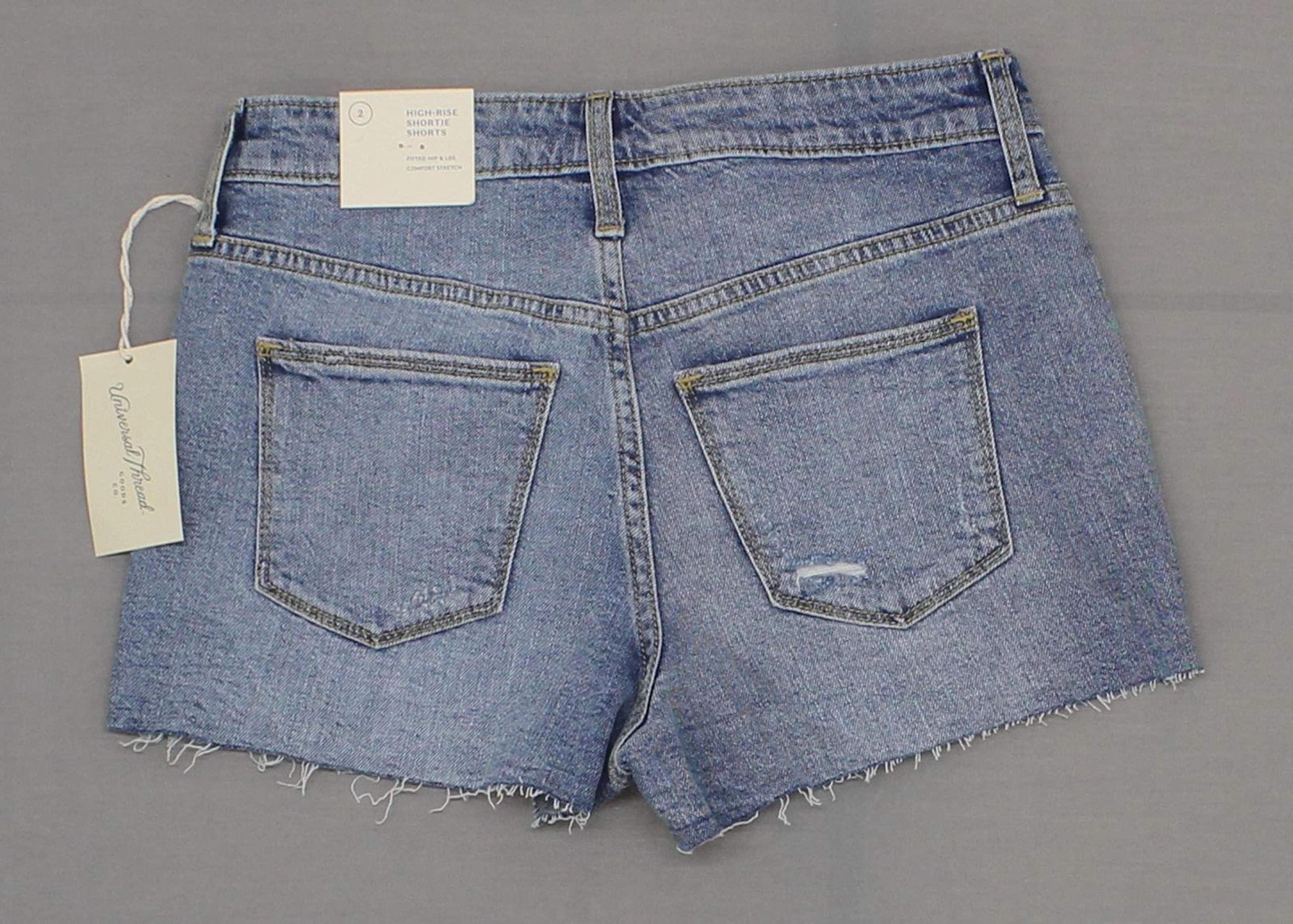 Universal Thread Women's High-Rise Raw Hem Jean Shorts - Size 12 Medium Denim Wash | Comfortable Summer Shorts for Casual Outfits, Beach Vacations & Weekend Wear