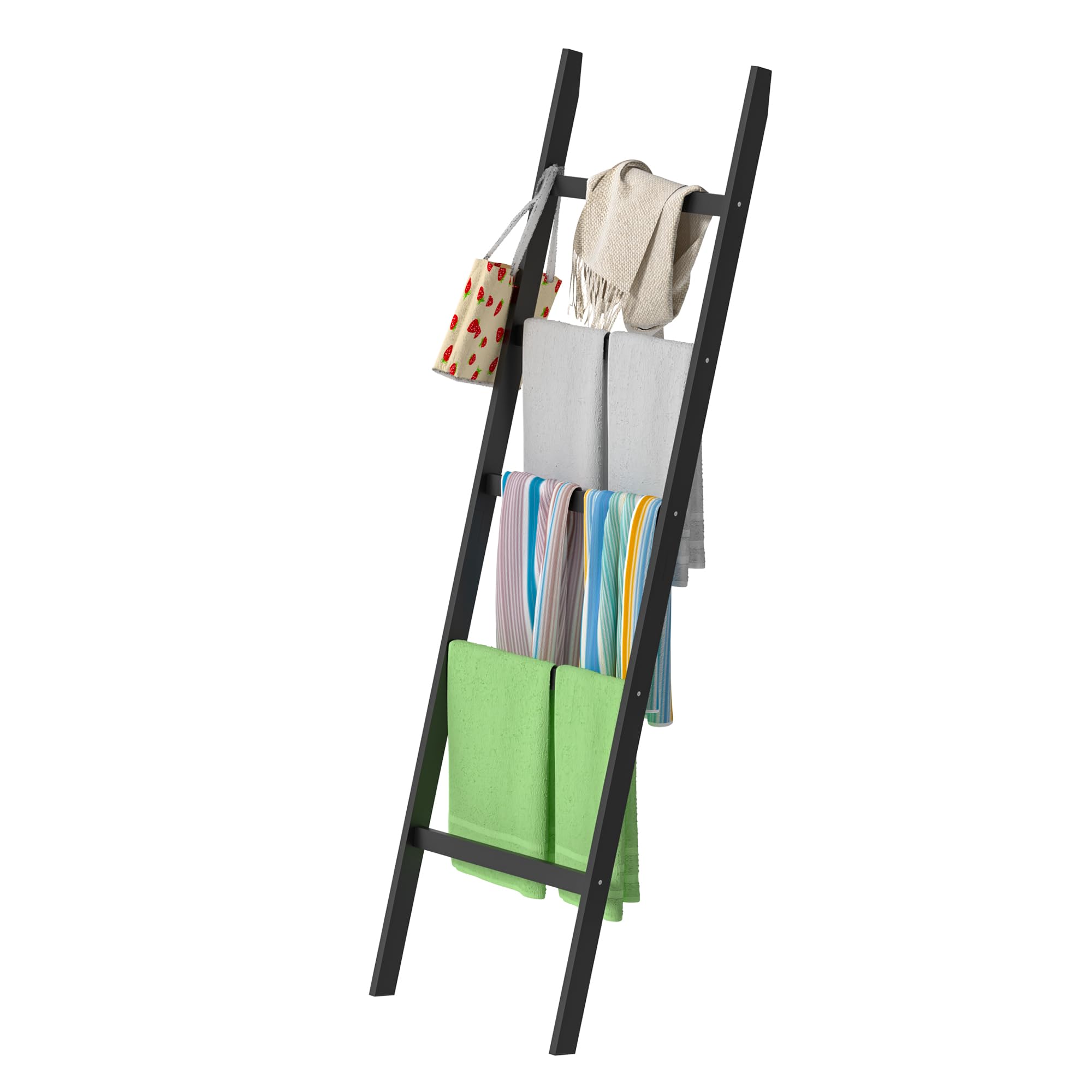 5-Tier Blanket Ladder with Anti-Slip Design - Sturdy Towel Rack for Blankets, Quilts, Scarves & Home Decor - Perfect for Living Room, Bedroom & Bathroom Organization - Black