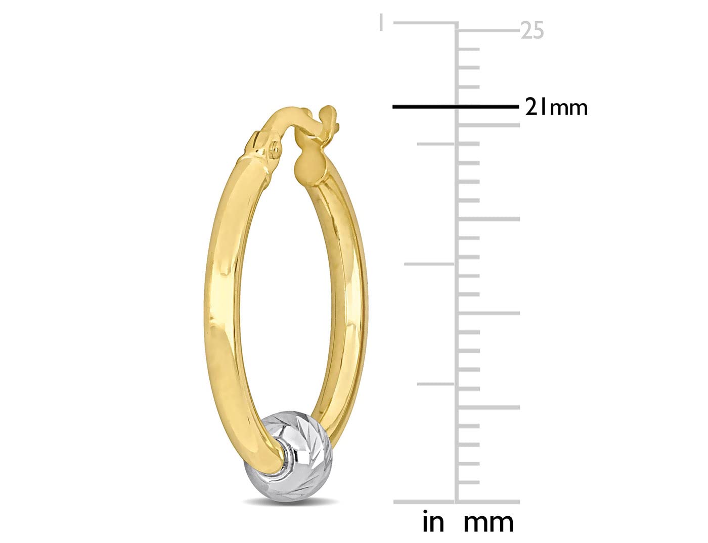 14K Yellow and White Gold Ball Hoop Earrings (21mm) - Elegant Dangle Hoops for Women, Perfect for Parties, Weddings & Everyday Wear