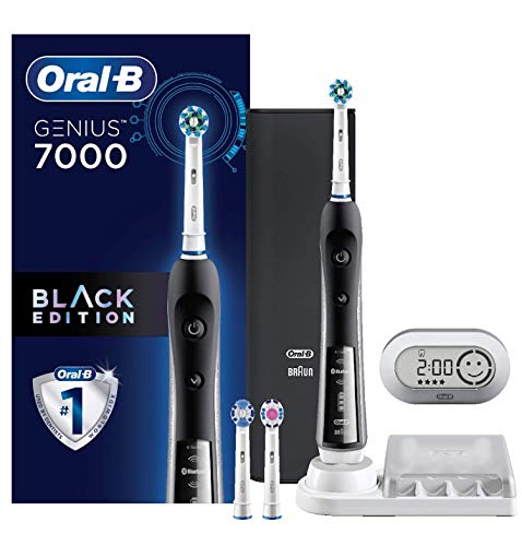 Oral-B 7000 SmartSeries Bluetooth Electric Toothbrush - Rechargeable Power Toothbrush with Smart Pressure Sensor & 8 Brush Heads (Black) | Perfect for Travel & Daily Oral Care