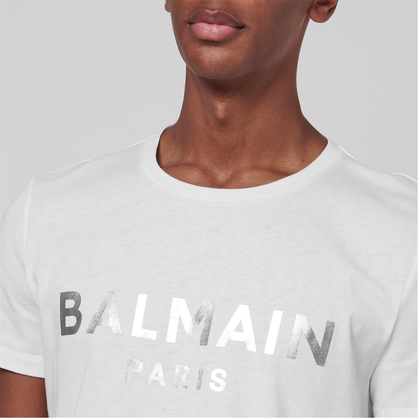 Balmain White Foil Logo T-Shirt for Men | Luxury Designer Cotton Tee | Perfect for Casual Wear, Parties & Street Style Fashion
