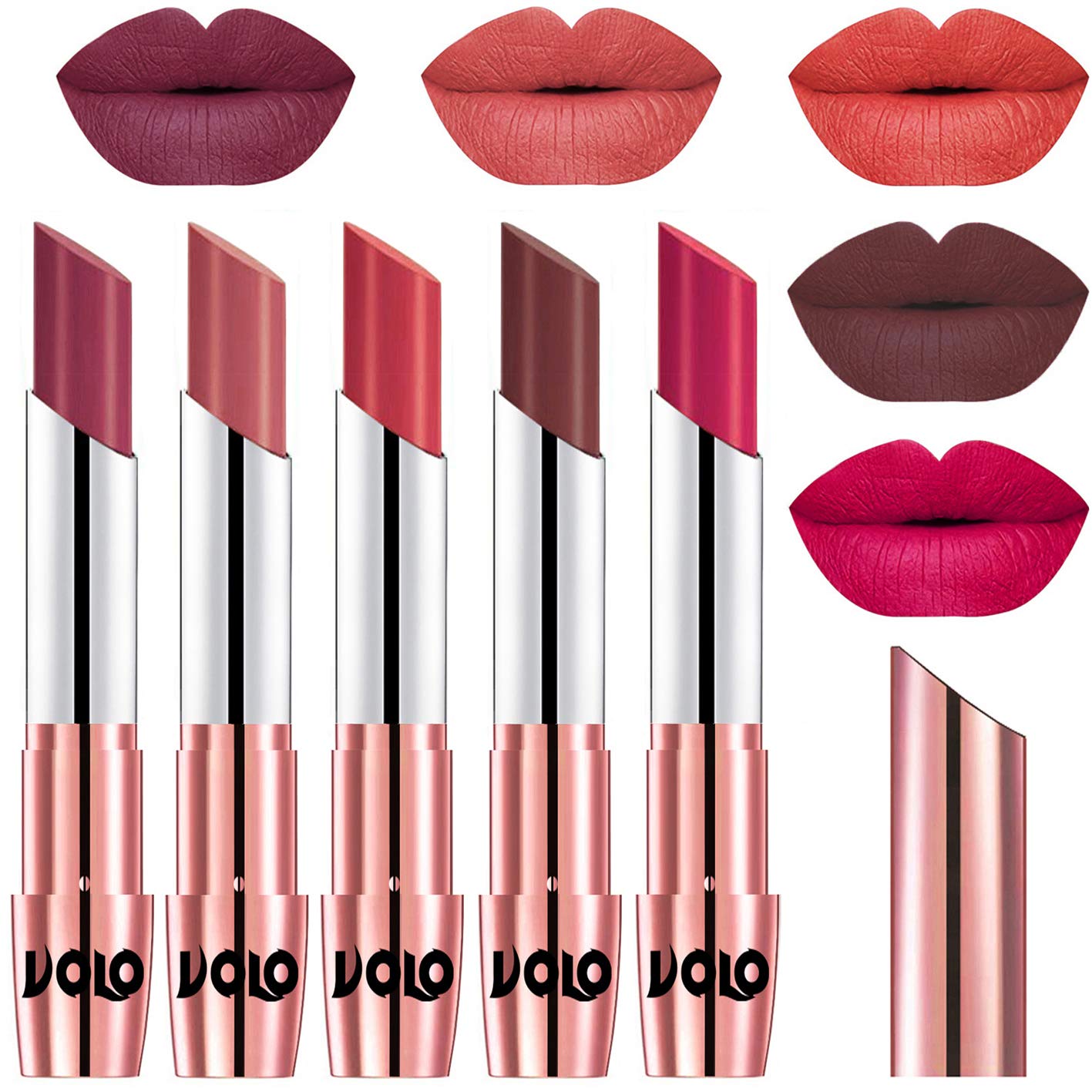 VOLO Matte Lipstick - Cherry, Light, Peach, Coffee & Passion Pink Shades | Long Lasting, Moisturizing Lip Color for Day & Night Wear | Perfect for Parties, Dates & Everyday Makeup Looks