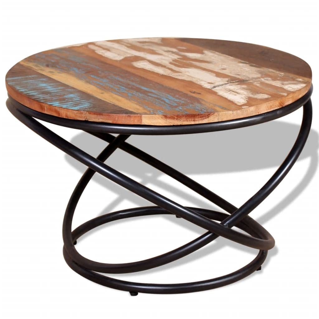 Vintage Round Coffee Table - Handmade Solid Reclaimed Wood 23.6