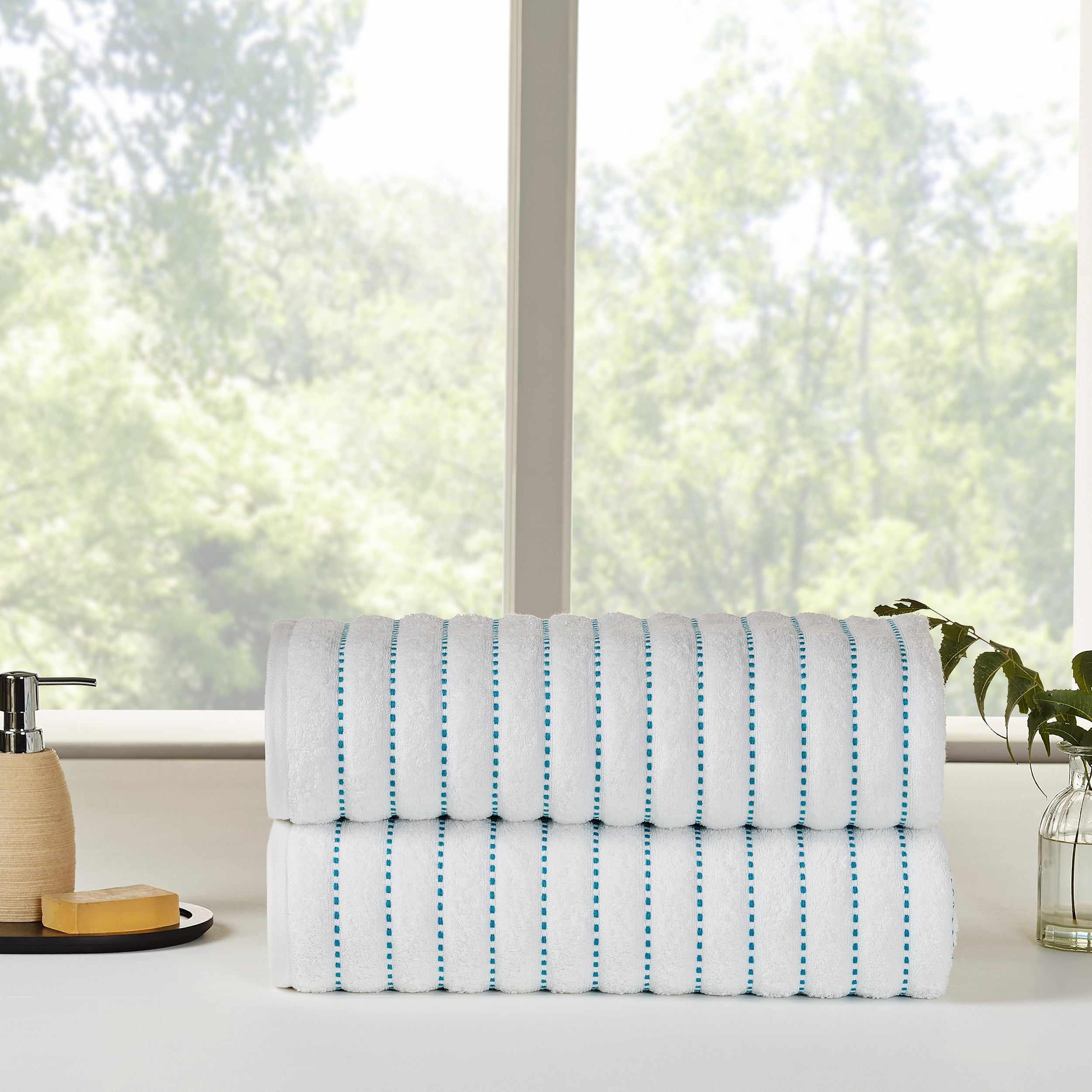 Organic Cotton Wave Plush Stripe 2-Piece Bath Sheet Towel Set - Ultra Soft & Absorbent for Spa, Bathroom & Beach Use