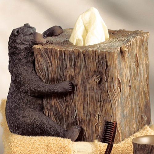 Black Bear Lodge Decorative Tissue Box Cover - Rustic Wooden Tissue Holder for Home & Office Decor - Perfect for Living Room, Bedroom, or Cabin Style Interiors