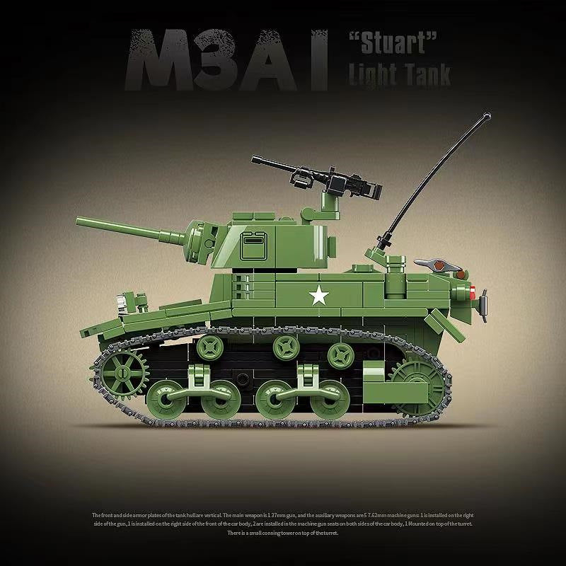601PCS QG100103 QUANGUAN M3 Stuart Light Tank Model Kit - DIY Military Vehicle Building Set for Collectors & Hobbyists - Perfect for Display, Gifts & Historical Reenactments