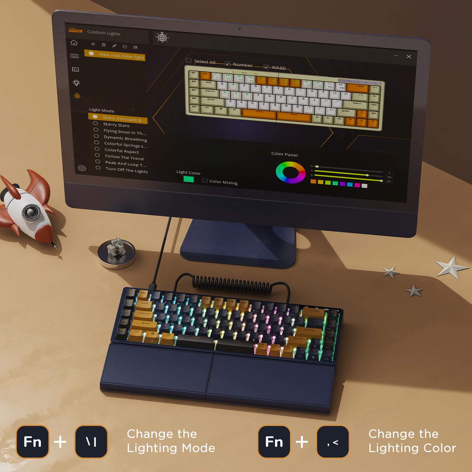 RK RKS70 Wireless Ergonomic Gaming Keyboard - RGB Mechanical, Hot-Swappable for Win/Mac, Perfect for Office & Gaming