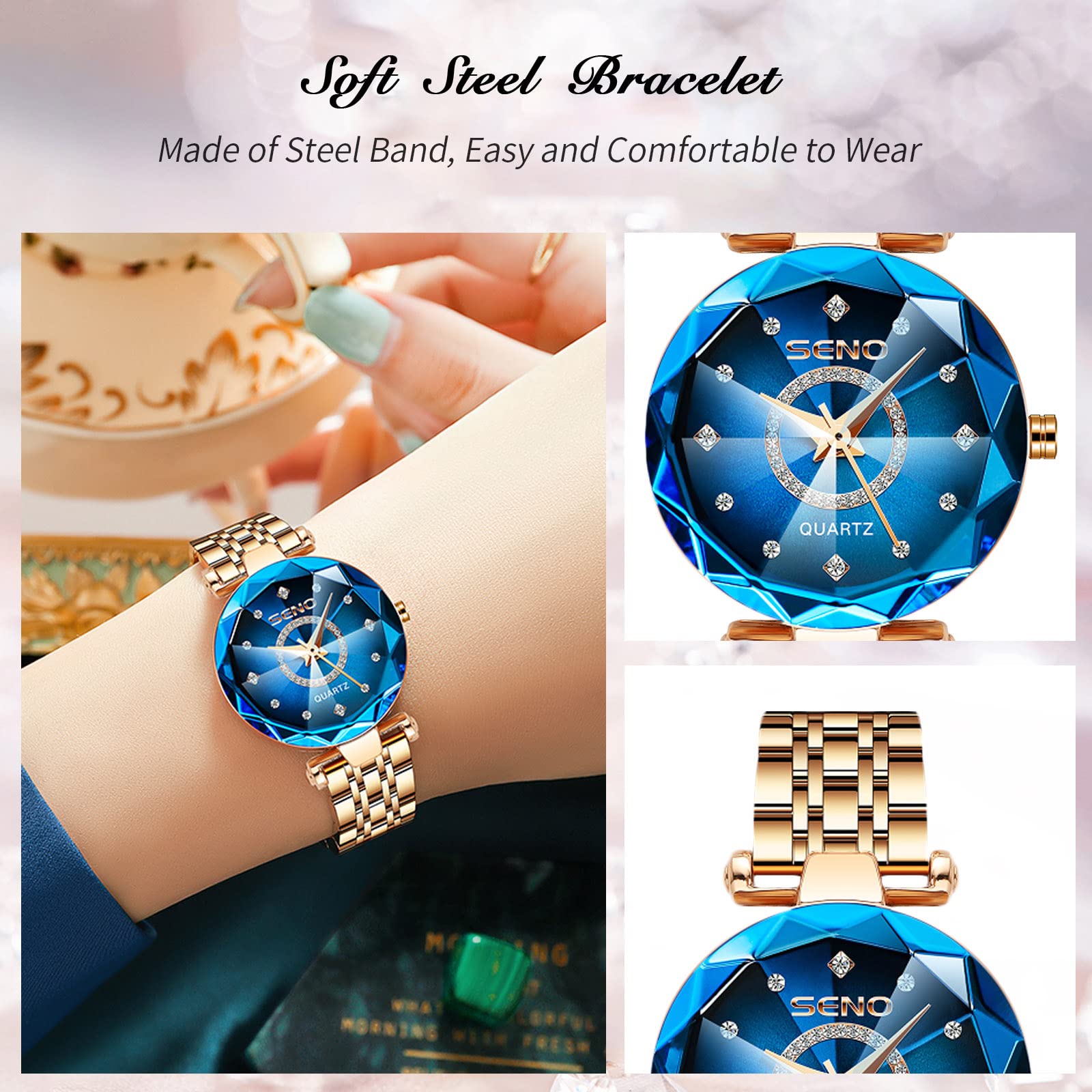 RORIOS Women's Analog Quartz Watch with Stainless Steel Band - Waterproof Ladies Fashion Watch with Rhinestone Accents - Perfect for Office, Party & Everyday Wear